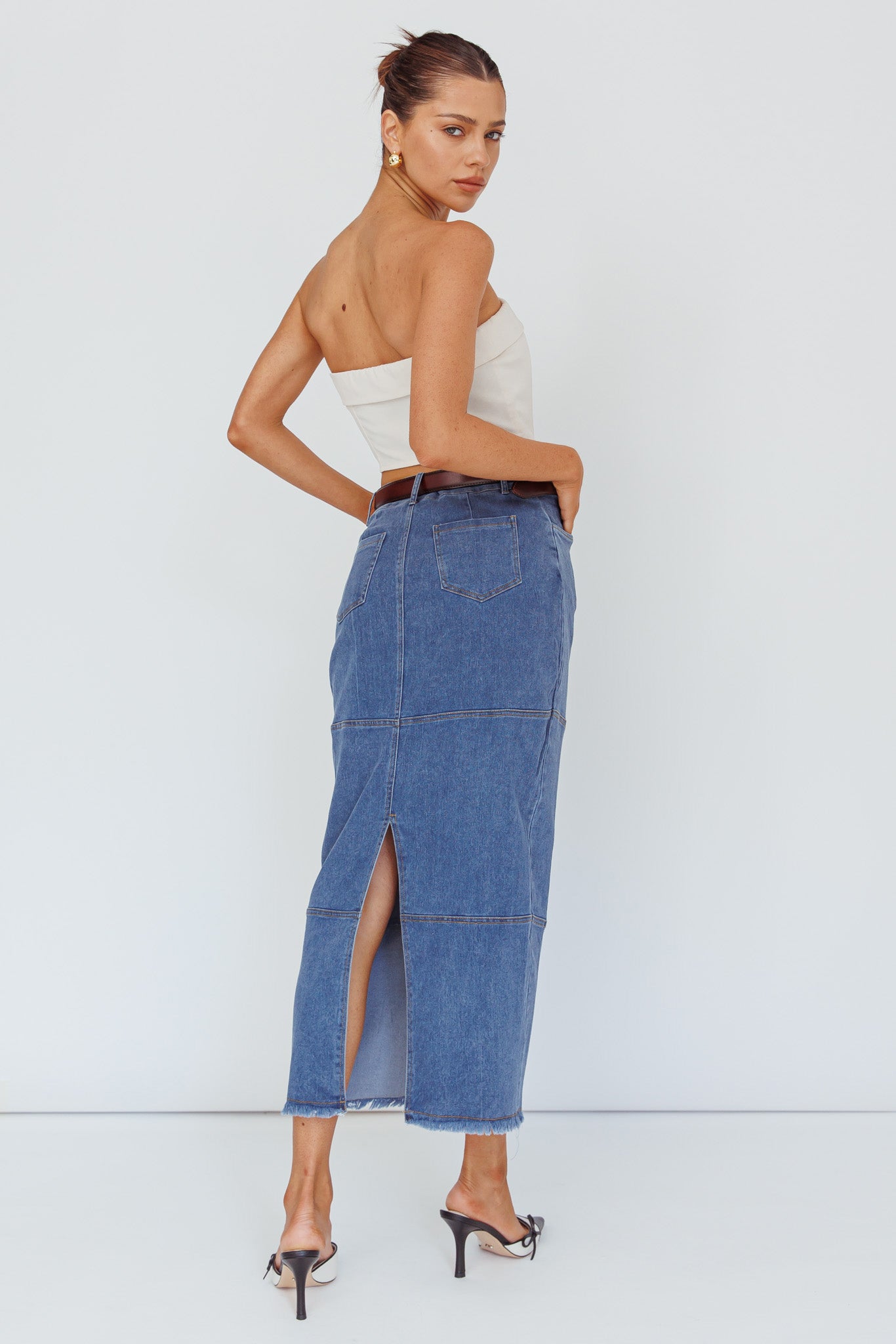 Thalia Pocket Midi Skirt Dark Blue by Selfie Leslie Australia