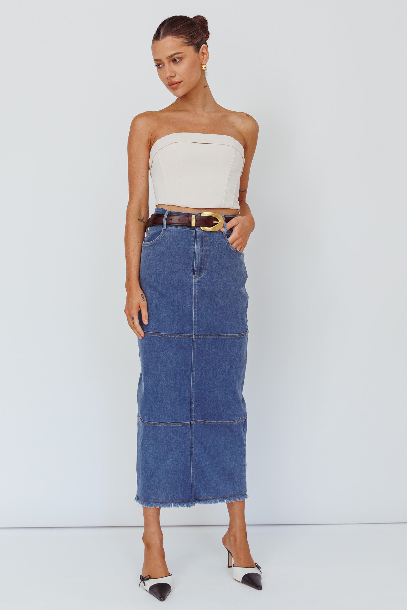 Thalia Pocket Midi Skirt Dark Blue by Selfie Leslie Australia