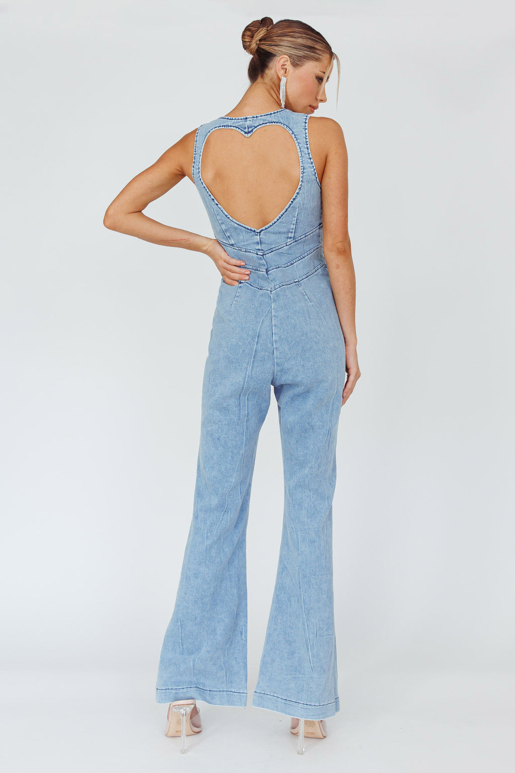 Teigan Heart Back Sleeveless Jumpsuit Light Denim by Selfie Leslie Australia