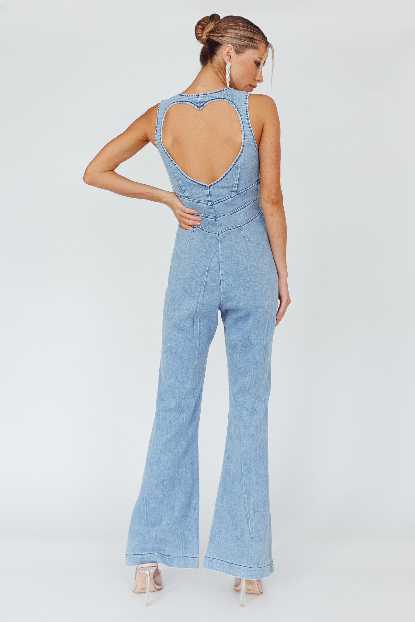 Shop the Teigan Heart Back Sleeveless Jumpsuit Light Denim