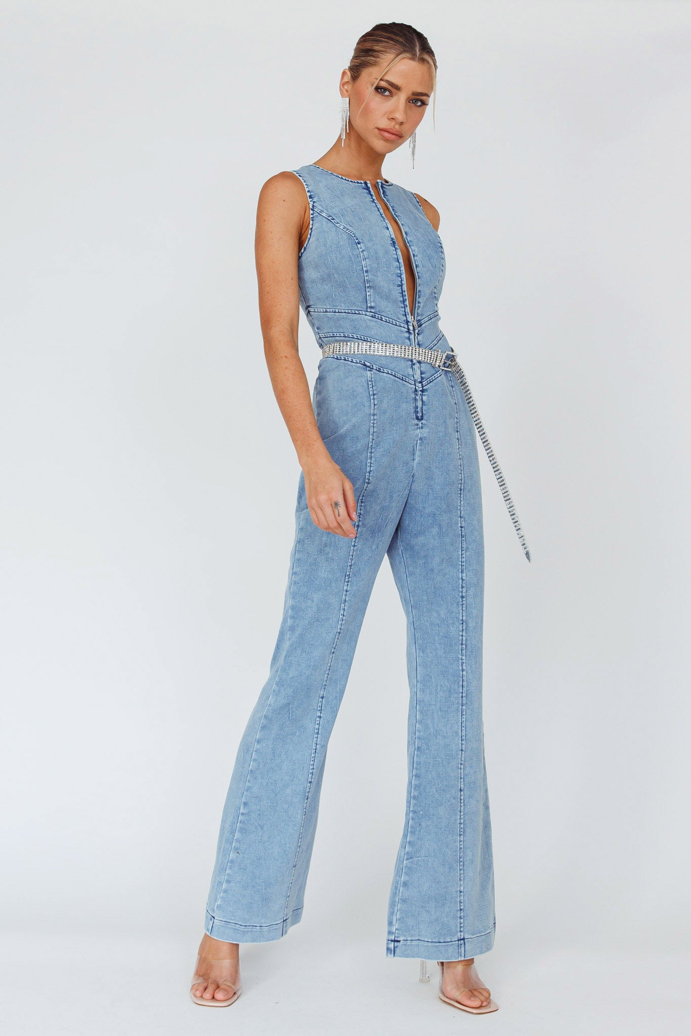 Teigan Heart Back Sleeveless Jumpsuit Light Denim by Selfie Leslie Australia