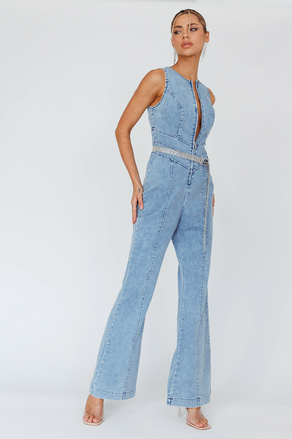 Teigan Heart Back Sleeveless Jumpsuit Light Denim by Selfie Leslie Australia
