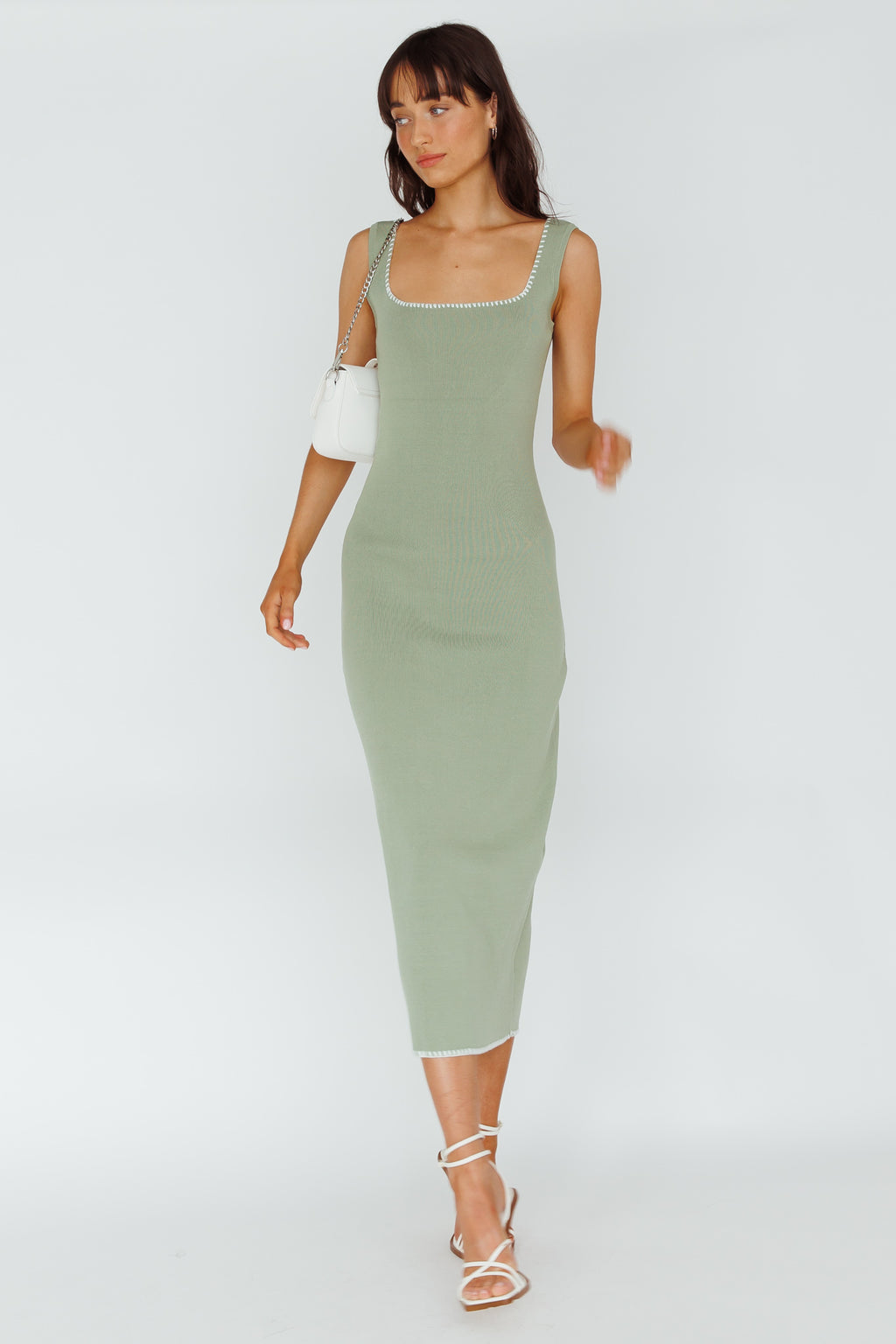 North Shore Blanket Stitch Knit Maxi Dress Sage by Selfie Leslie Australia