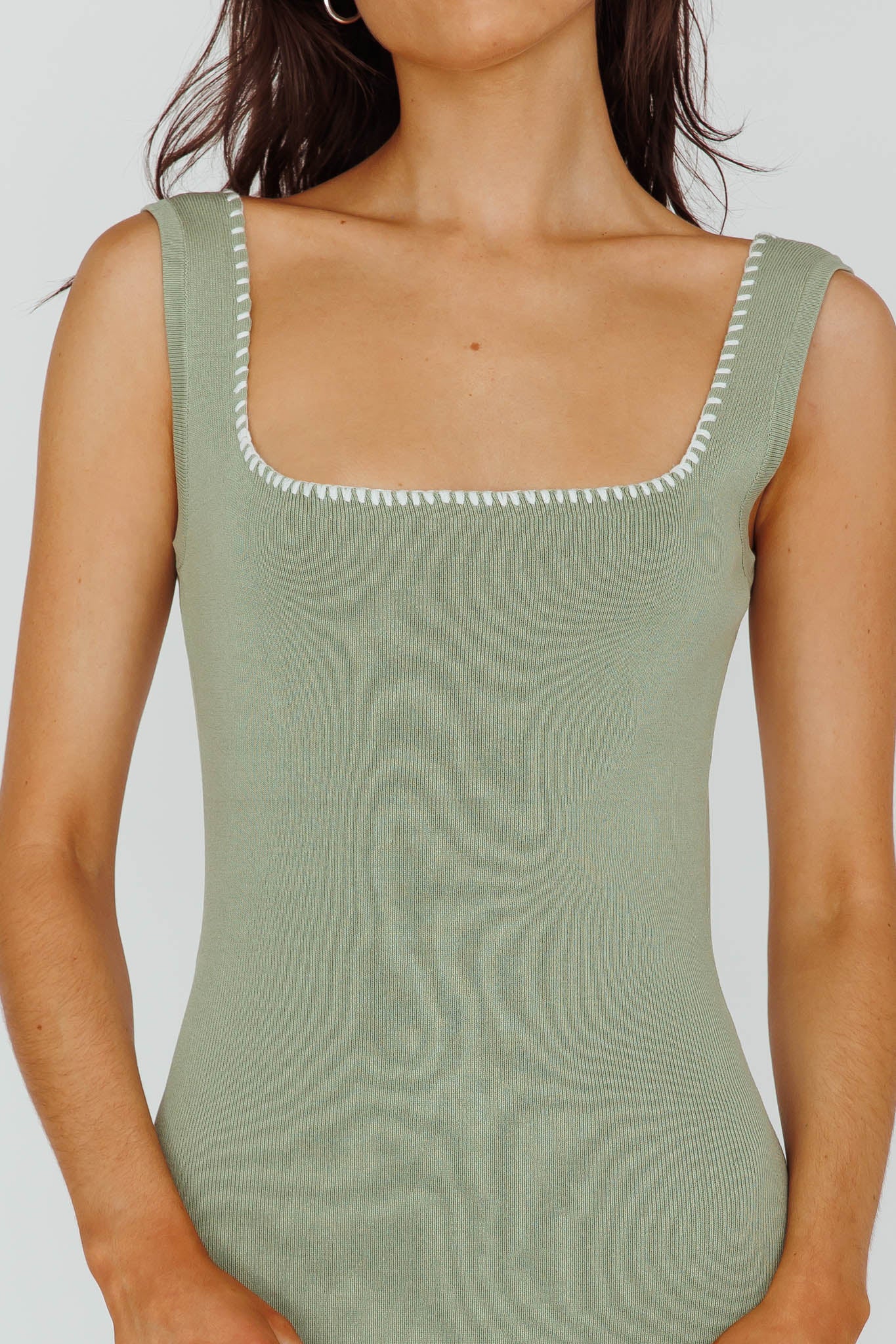 North Shore Blanket Stitch Knit Maxi Dress Sage by Selfie Leslie Australia