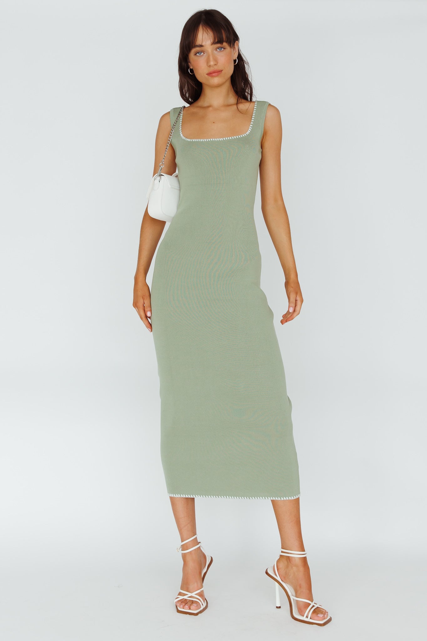 North Shore Blanket Stitch Knit Maxi Dress Sage by Selfie Leslie Australia