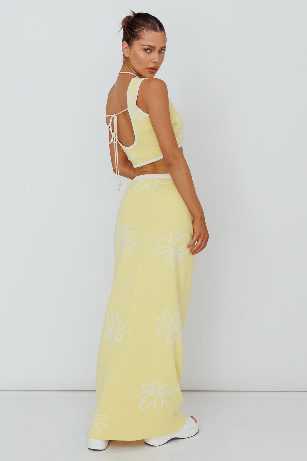 Sunland Knit Maxi Skirt Flower Light Lemon by Selfie Leslie Australia