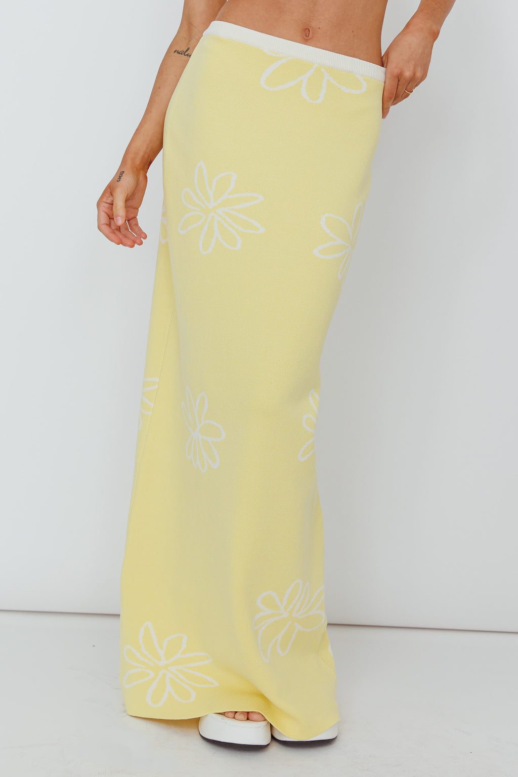 Sunland Knit Maxi Skirt Flower Light Lemon by Selfie Leslie Australia