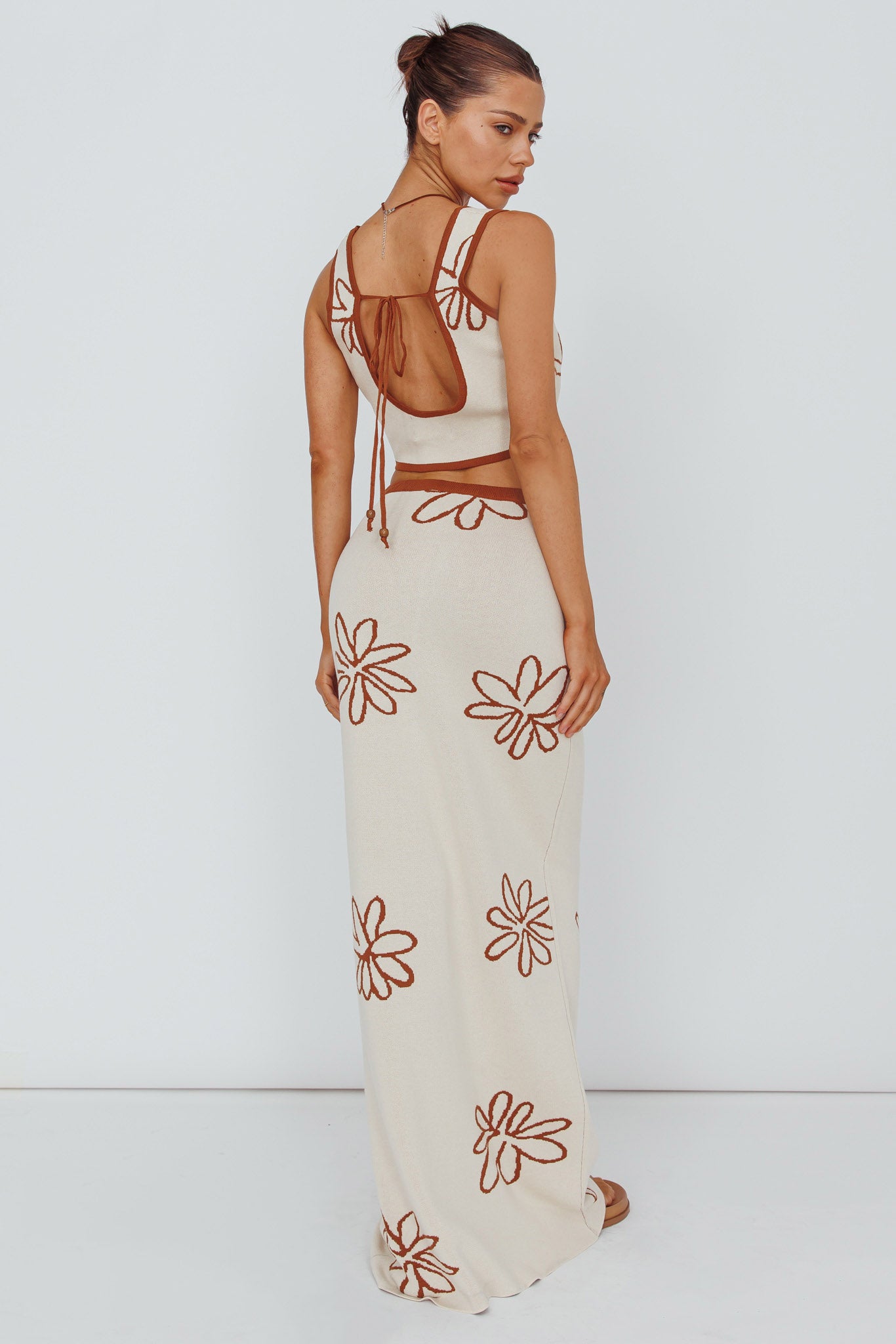 Sunland Knit Maxi Skirt Flower Oat Mocha by Selfie Leslie Australia