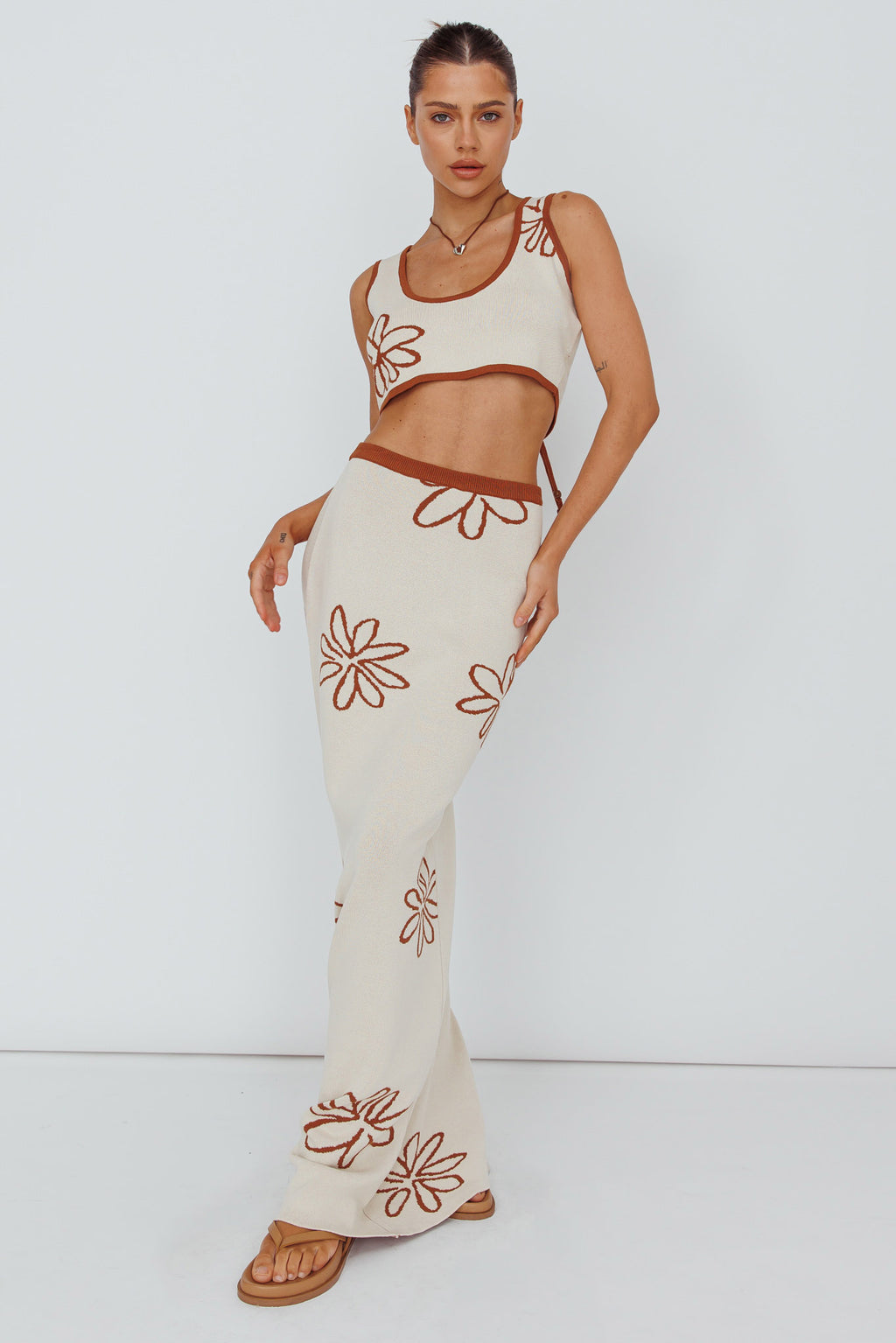 Sunland Knit Maxi Skirt Flower Oat Mocha by Selfie Leslie Australia