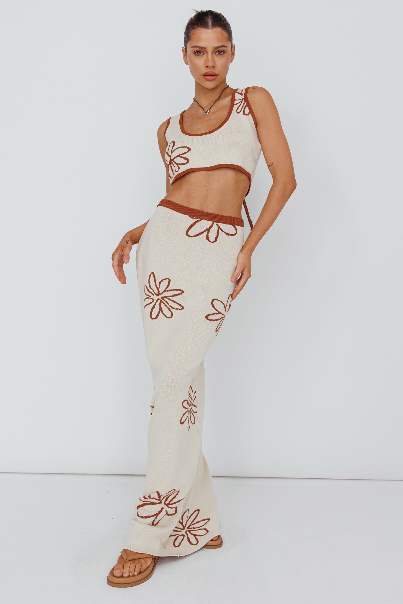 Sunland Knit Maxi Skirt Flower Oat Mocha by Selfie Leslie Australia