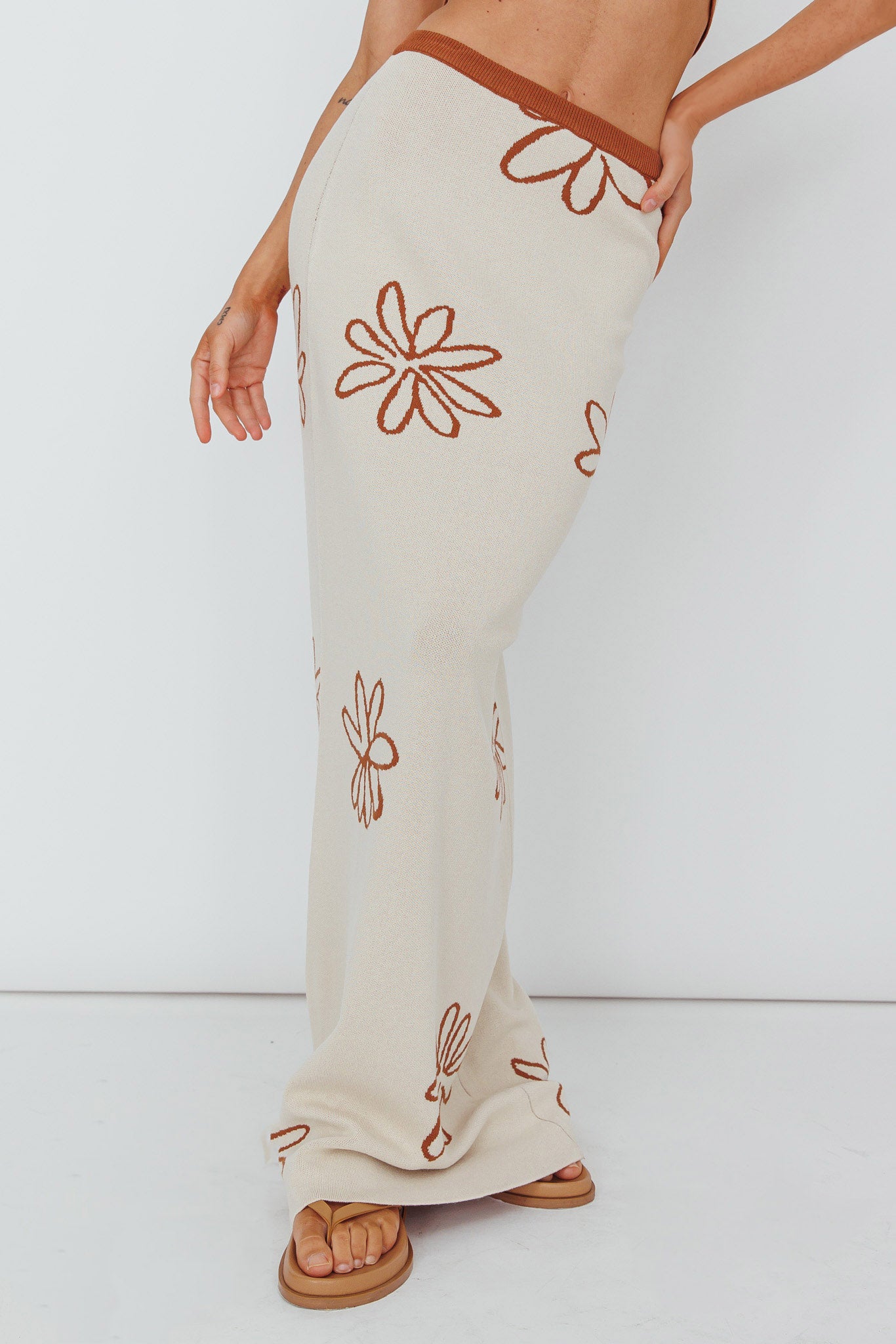 Sunland Knit Maxi Skirt Flower Oat Mocha by Selfie Leslie Australia
