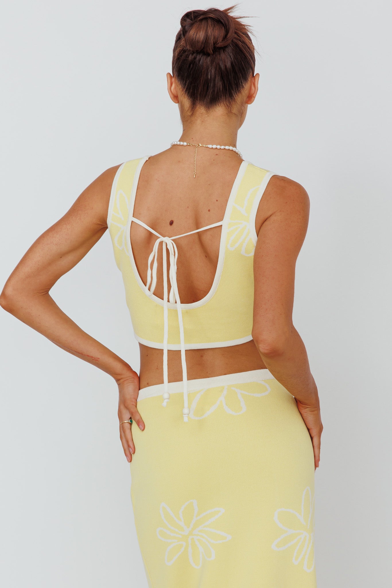 Sunland Knit Crop Top Flower Light Lemon by Selfie Leslie Australia