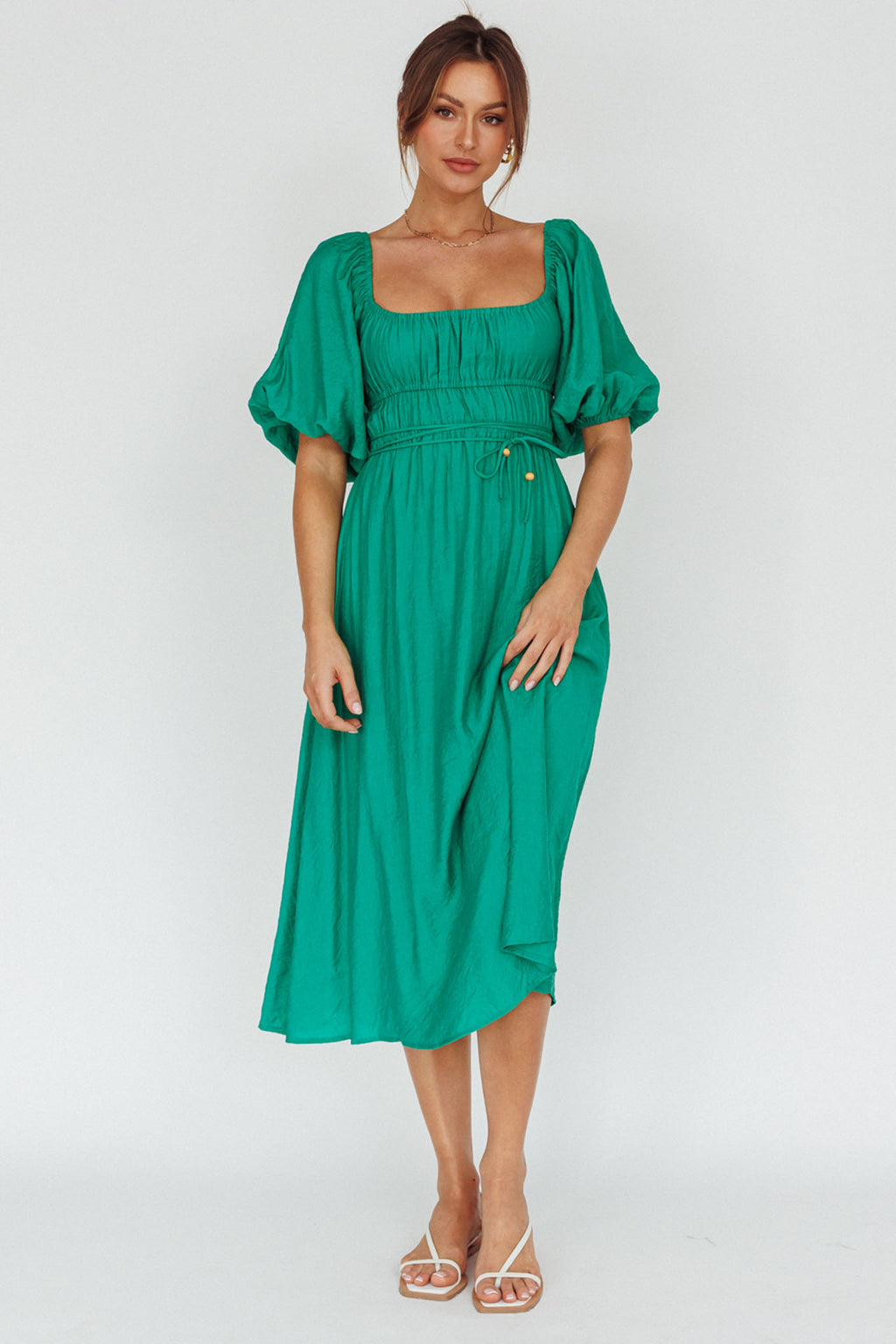 Lille Puff Sleeve Midi Dress Green by Selfie Leslie Australia