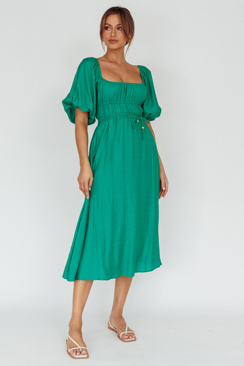 Lille Puff Sleeve Midi Dress Green by Selfie Leslie Australia