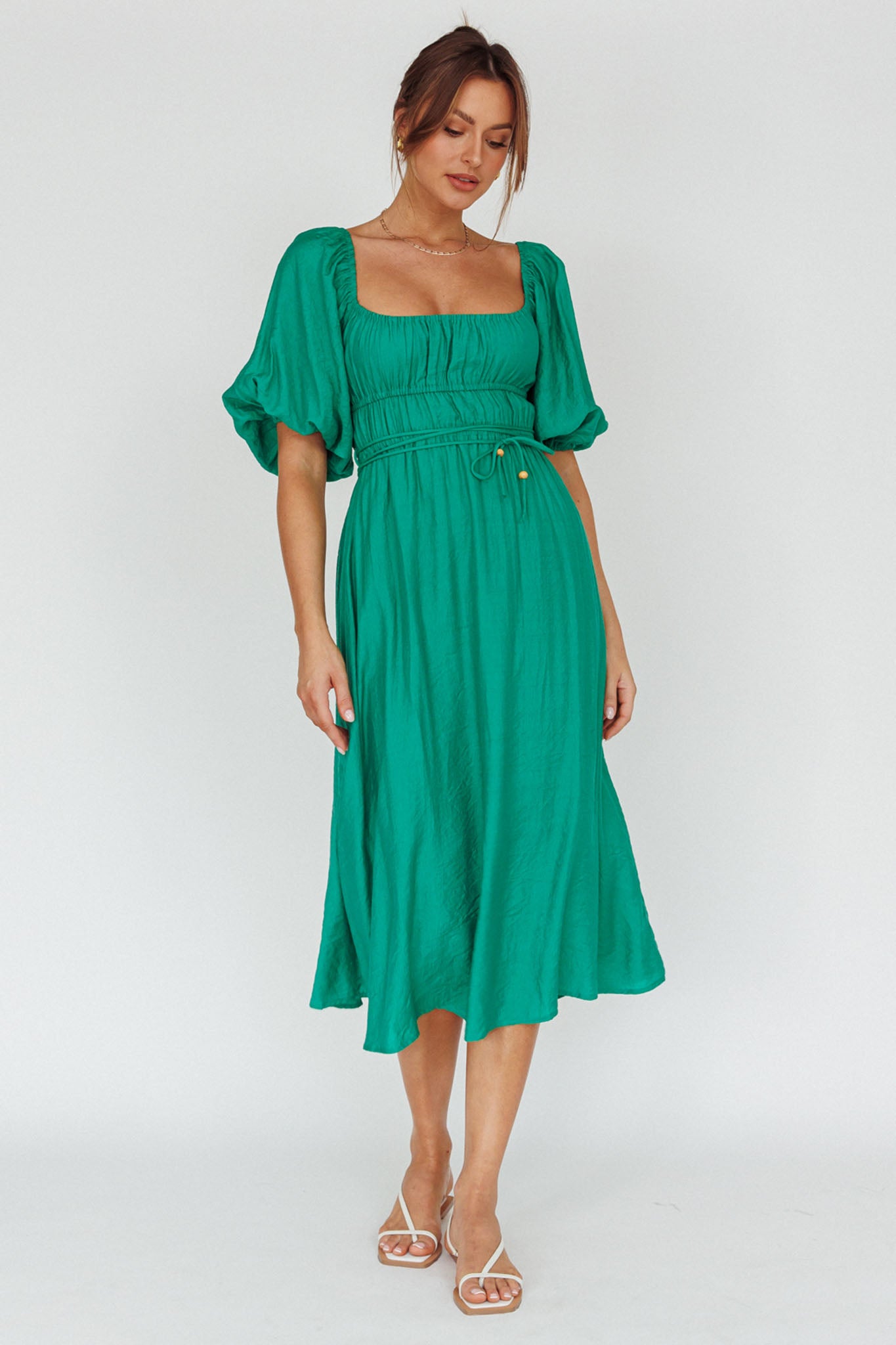 Lille Puff Sleeve Midi Dress Green by Selfie Leslie Australia