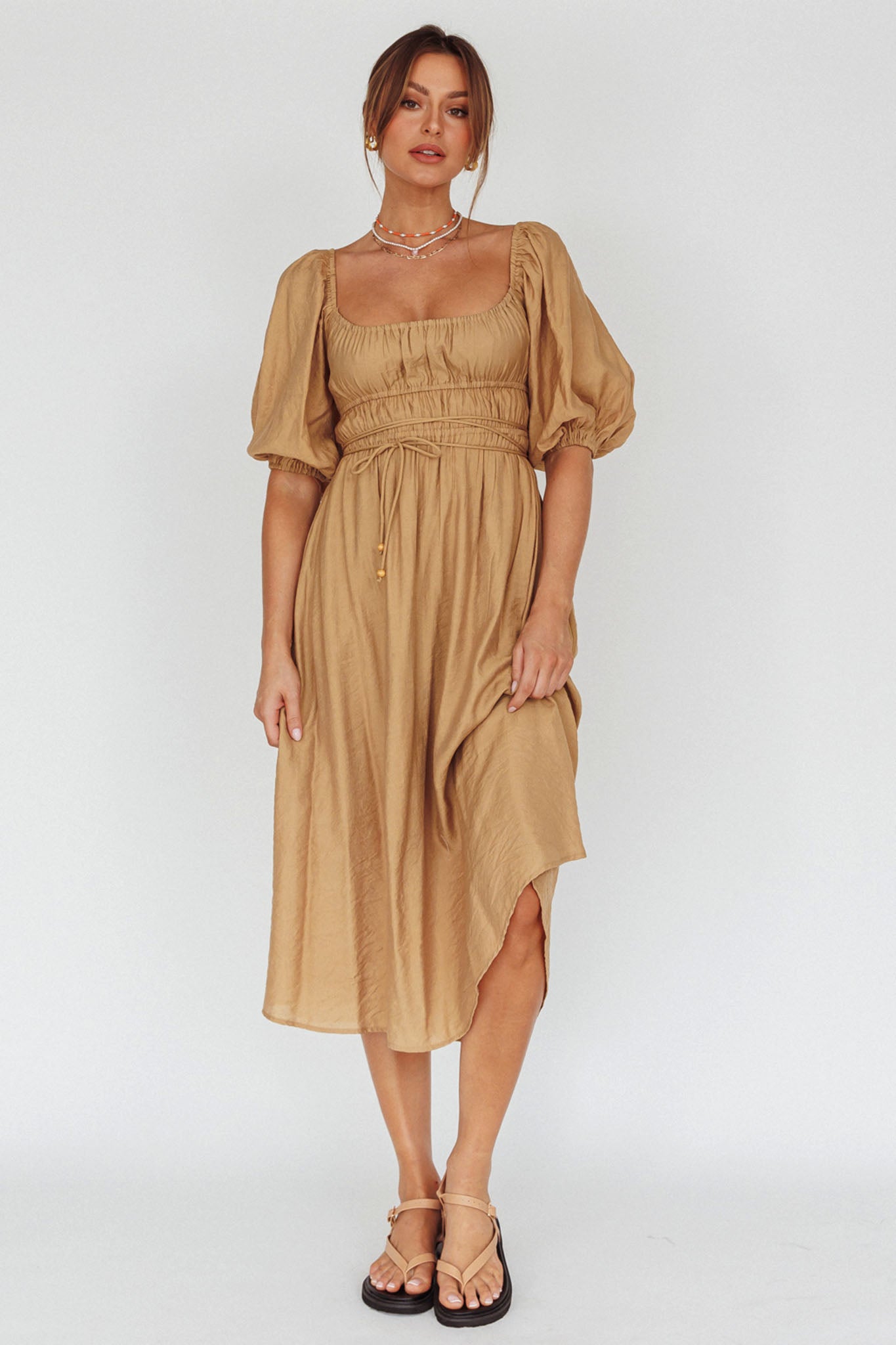 Lille Puff Sleeve Midi Dress Latte by Selfie Leslie Australia