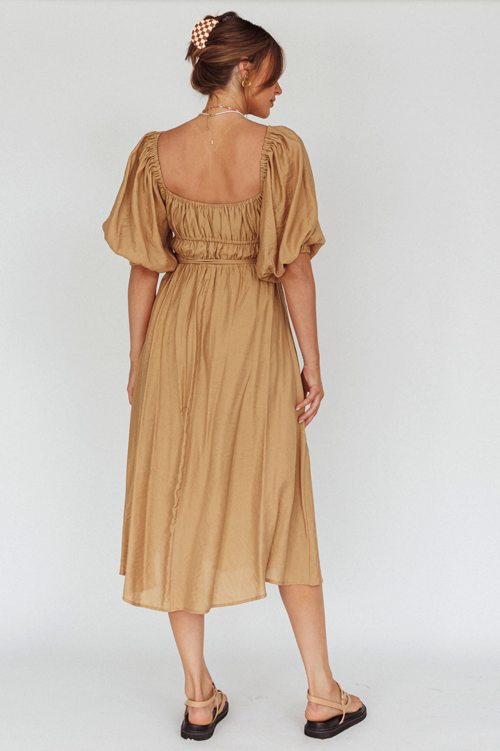 Lille Puff Sleeve Midi Dress Latte by Selfie Leslie Australia