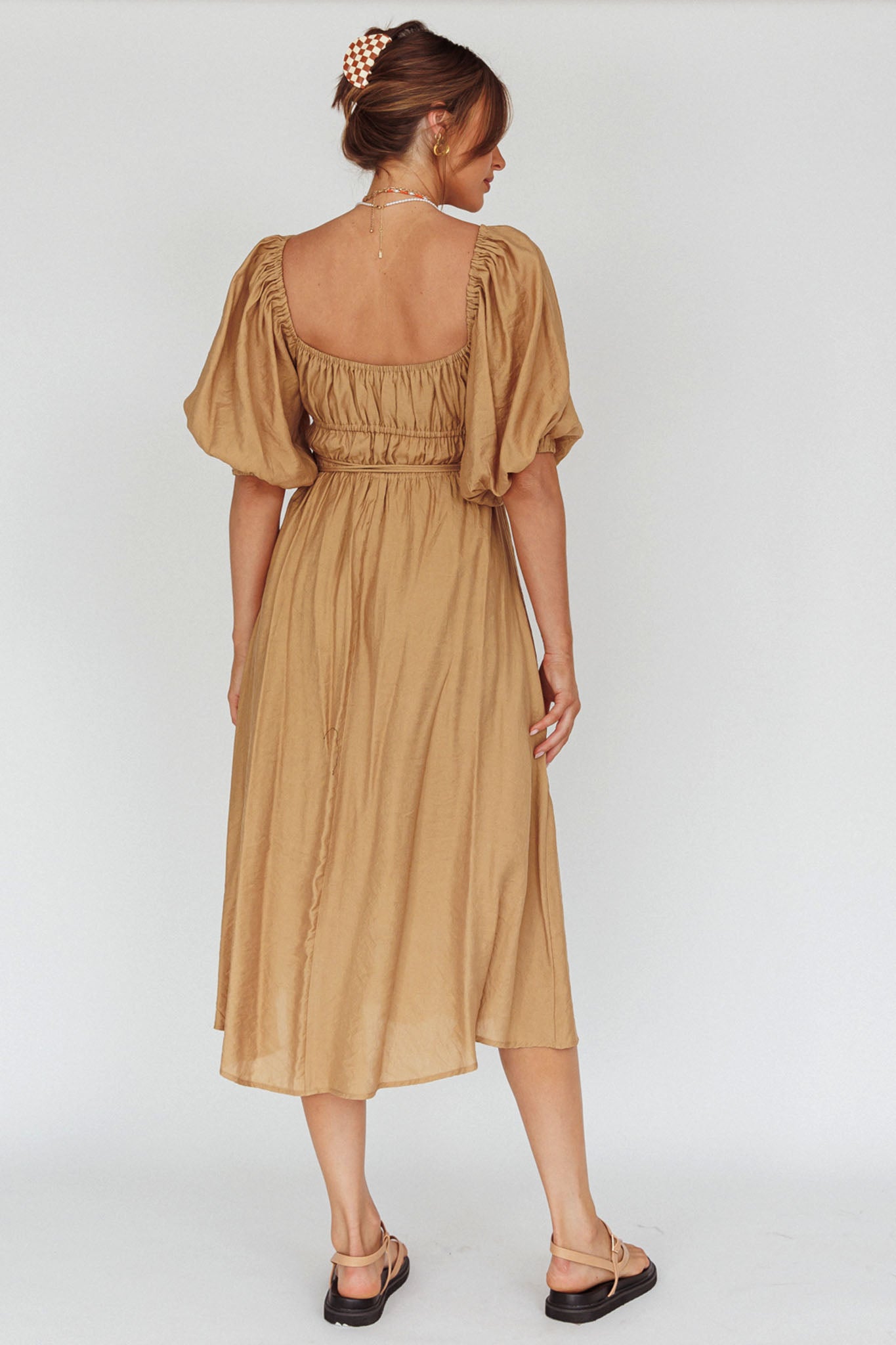Lille Puff Sleeve Midi Dress Latte by Selfie Leslie Australia
