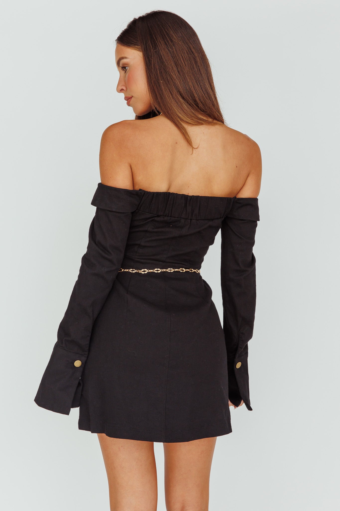 Tamra Long Sleeve Off-Shoulder Zip Dress Black by Selfie Leslie Australia