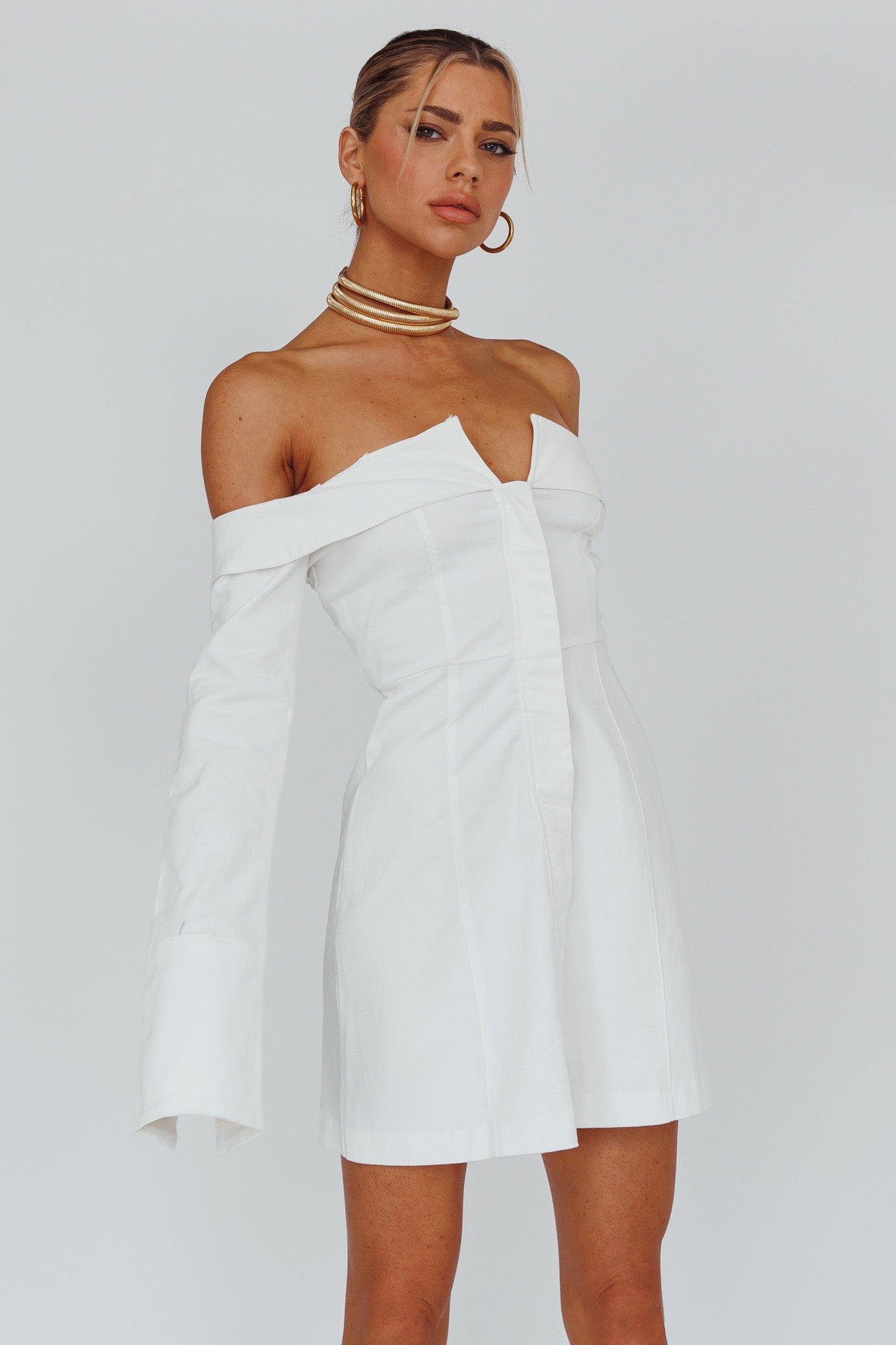 Tamra Long Sleeve Off-Shoulder Zip Dress White by Selfie Leslie Australia