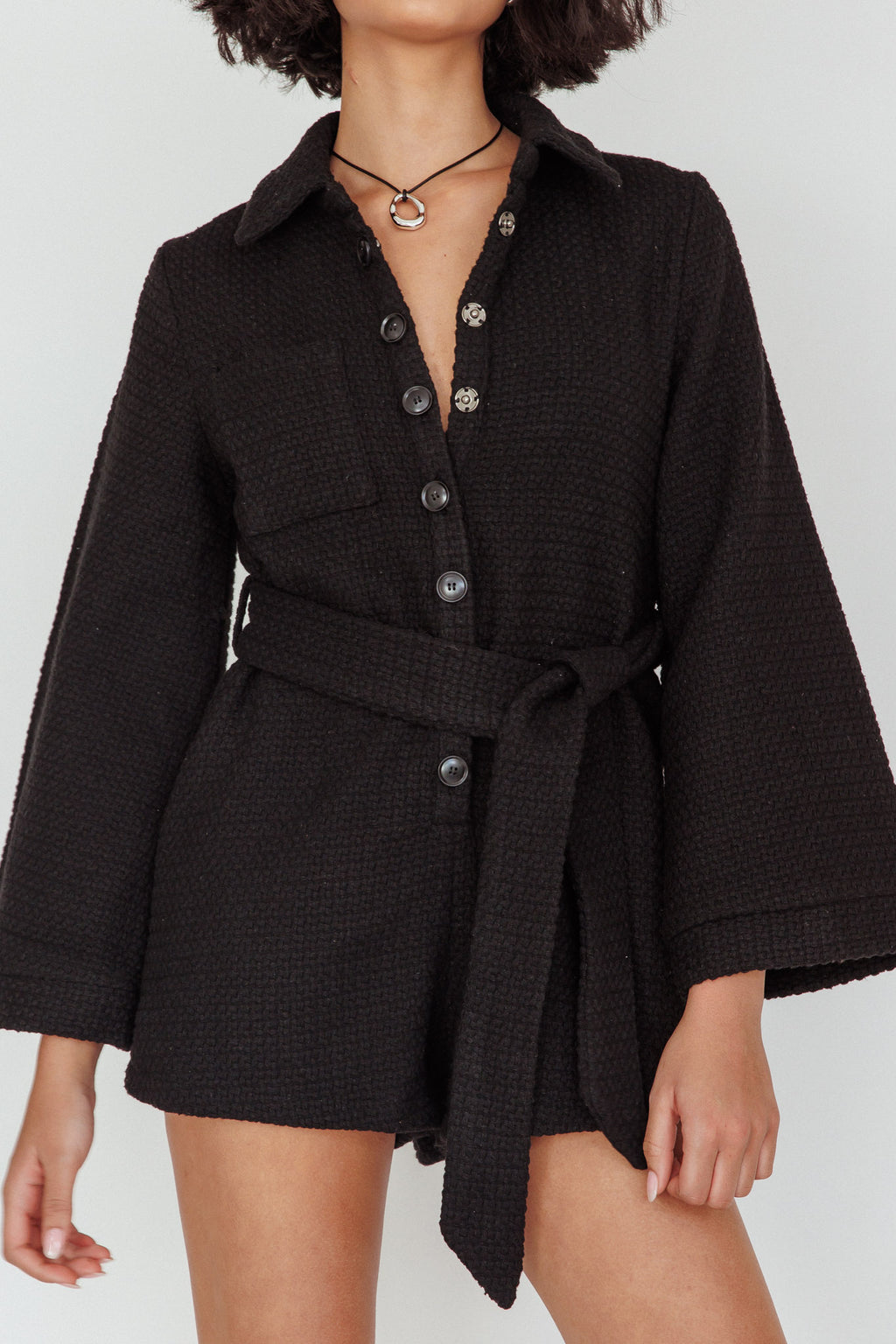 Cy Long Sleeve Knit Romper Black by Selfie Leslie Australia