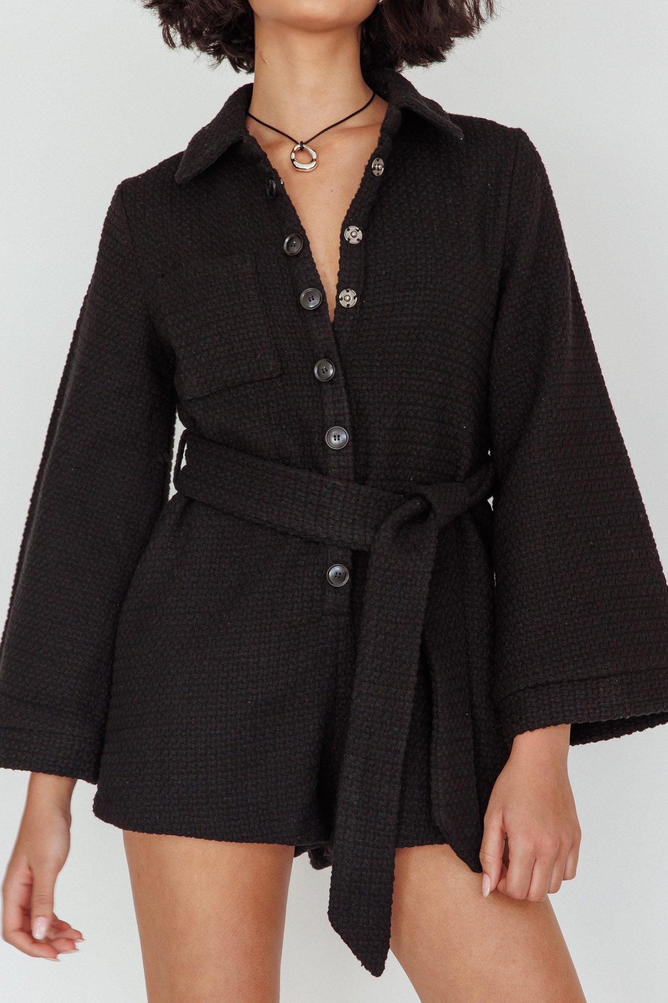Cy Long Sleeve Knit Romper Black by Selfie Leslie Australia