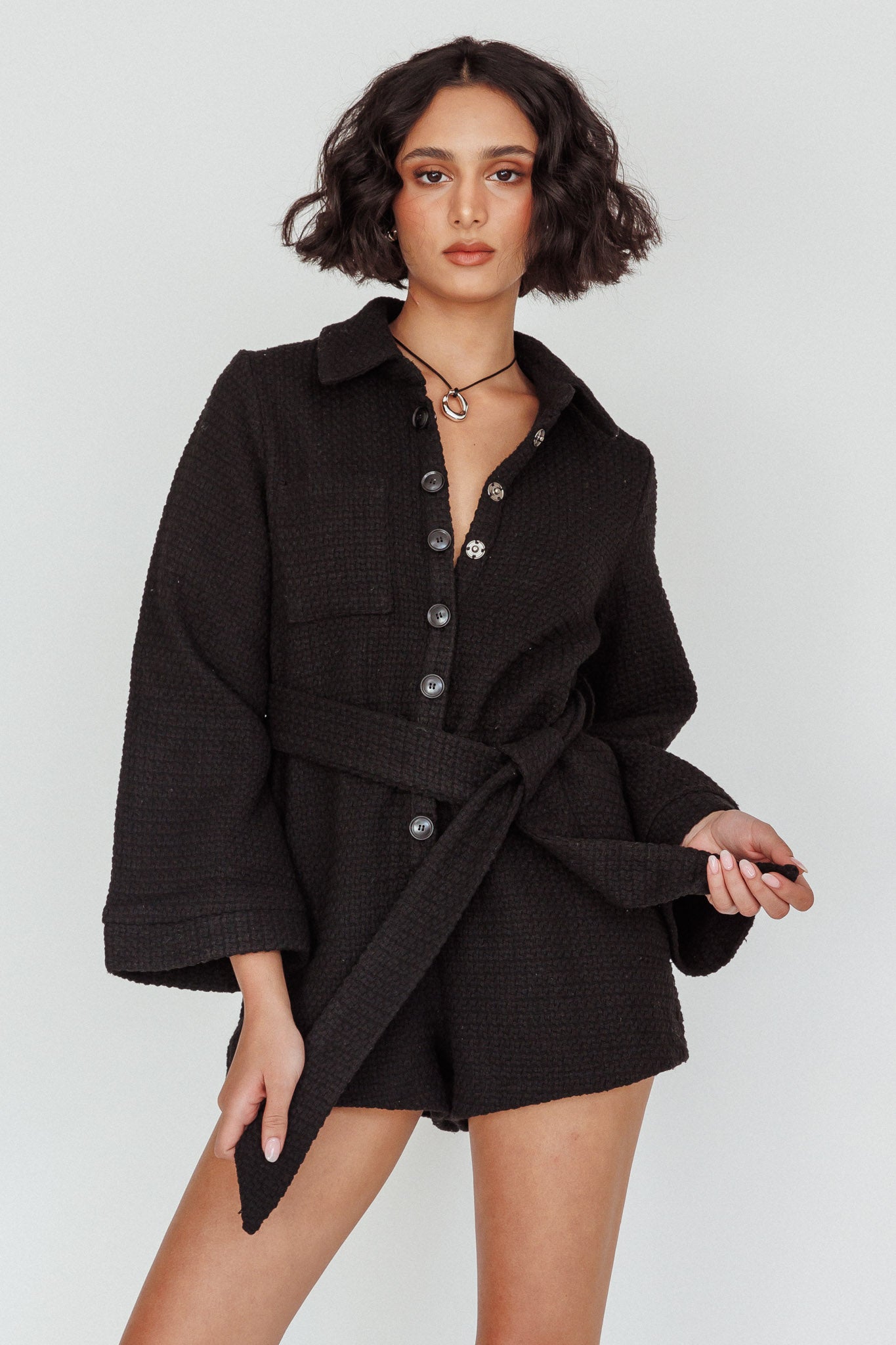 Cy Long Sleeve Knit Romper Black by Selfie Leslie Australia
