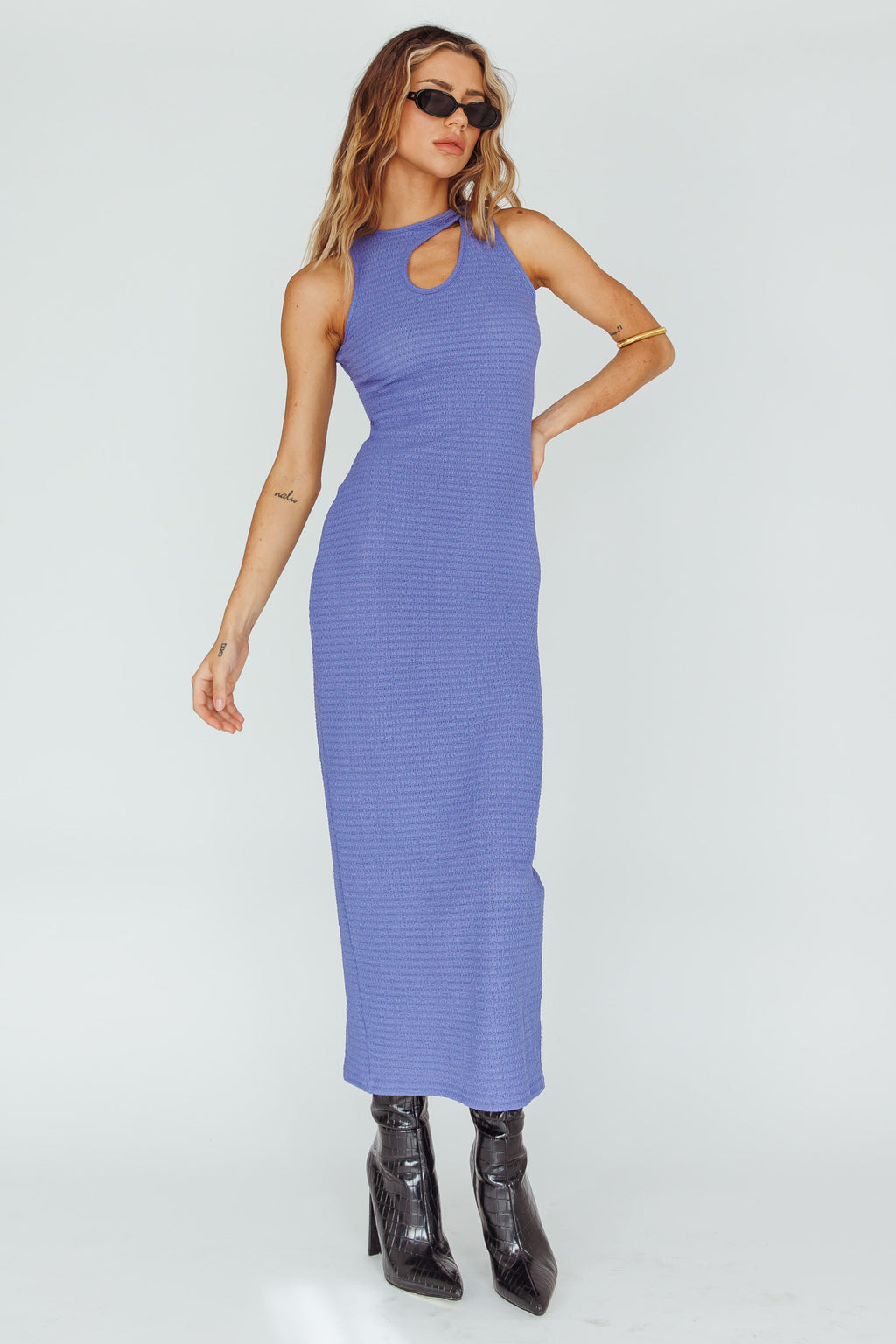 Playa Hermosa Keyhole Midi Dress Blue Violet by Selfie Leslie Australia