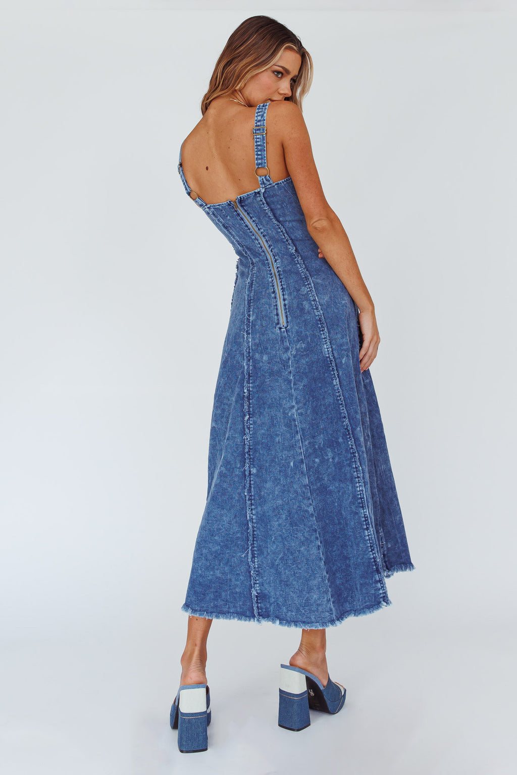 Northern Sky Fringe Trim Midi Dress Dark Blue by Selfie Leslie Australia