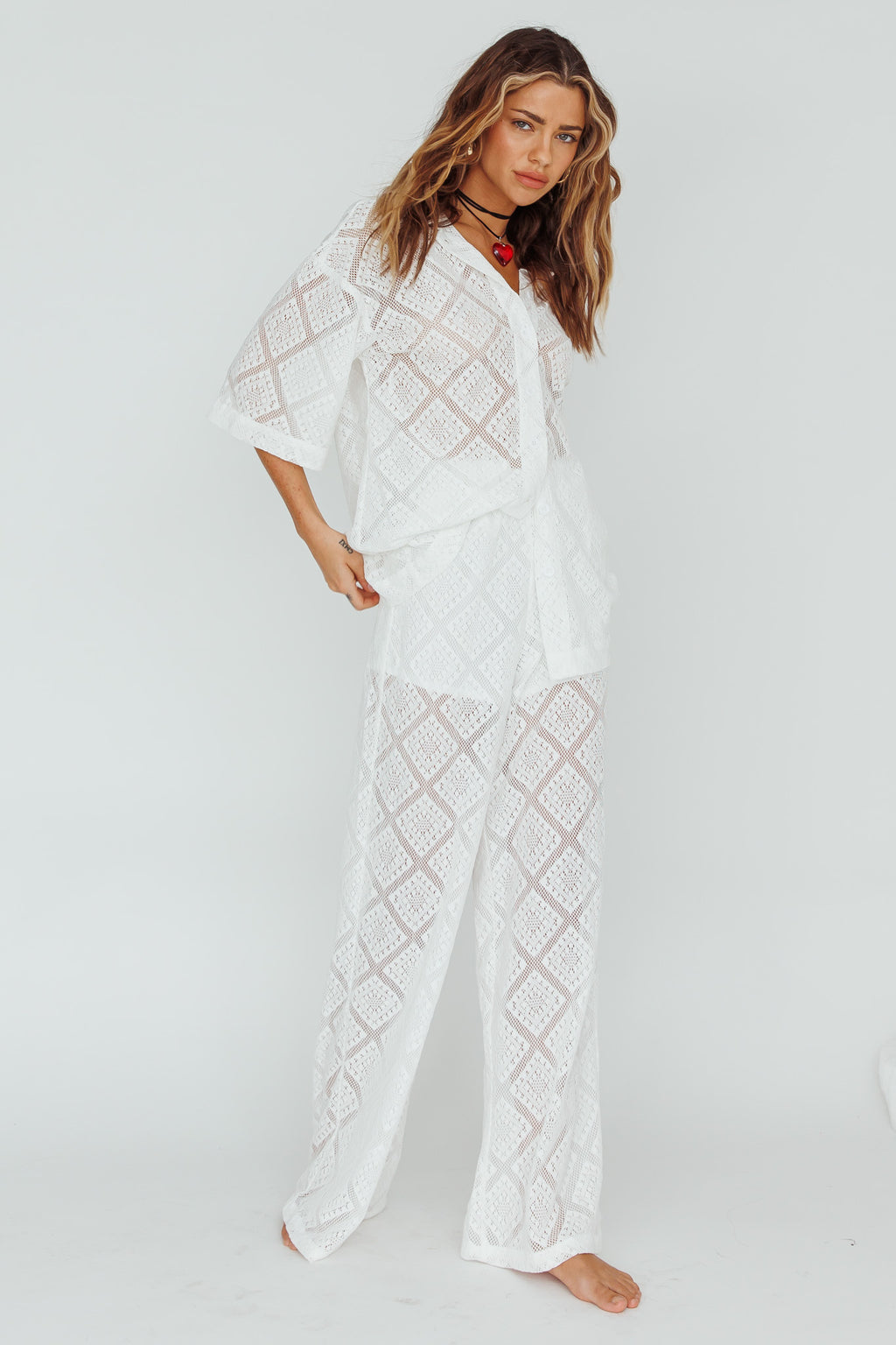 Abraya Lace Overlay Pants White by Selfie Leslie Australia