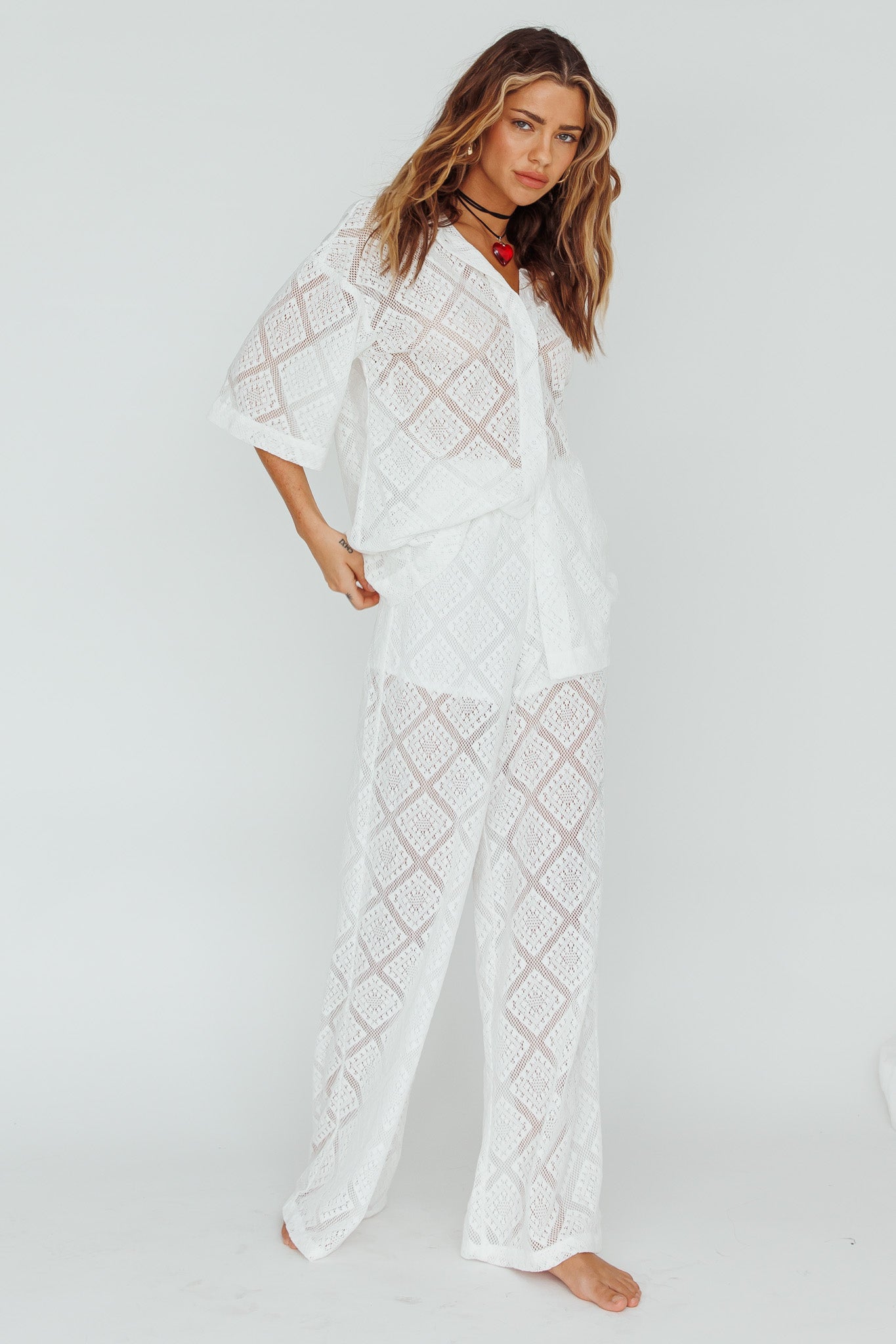 Abraya Lace Overlay Pants White by Selfie Leslie Australia