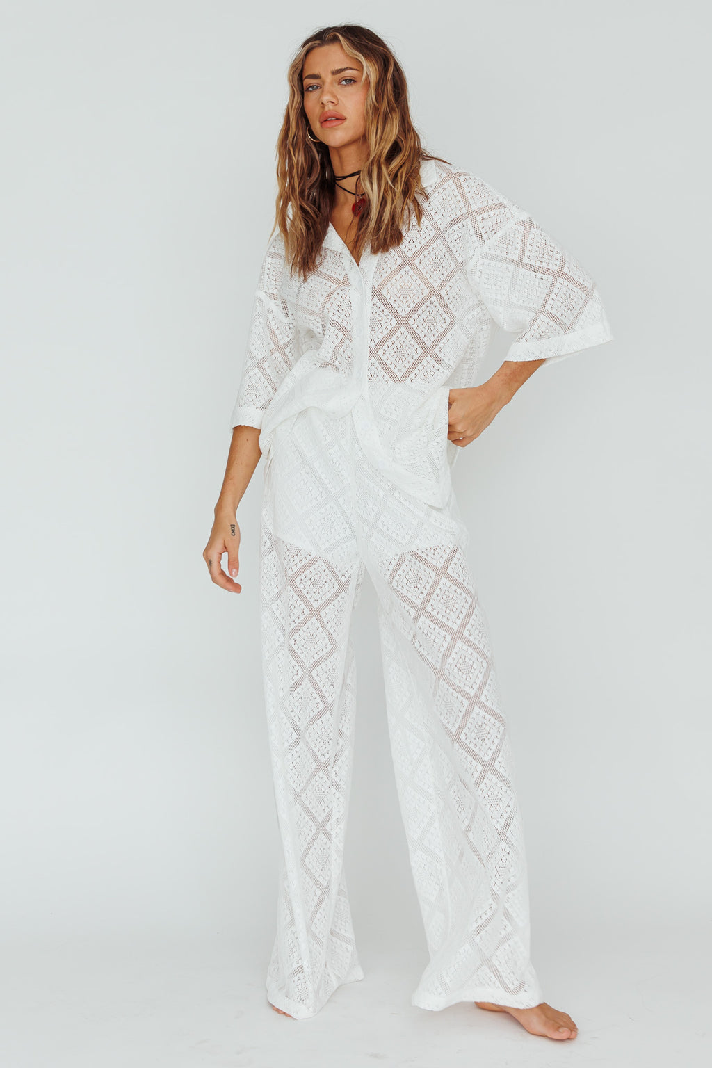Abraya Lace Overlay Pants White by Selfie Leslie Australia