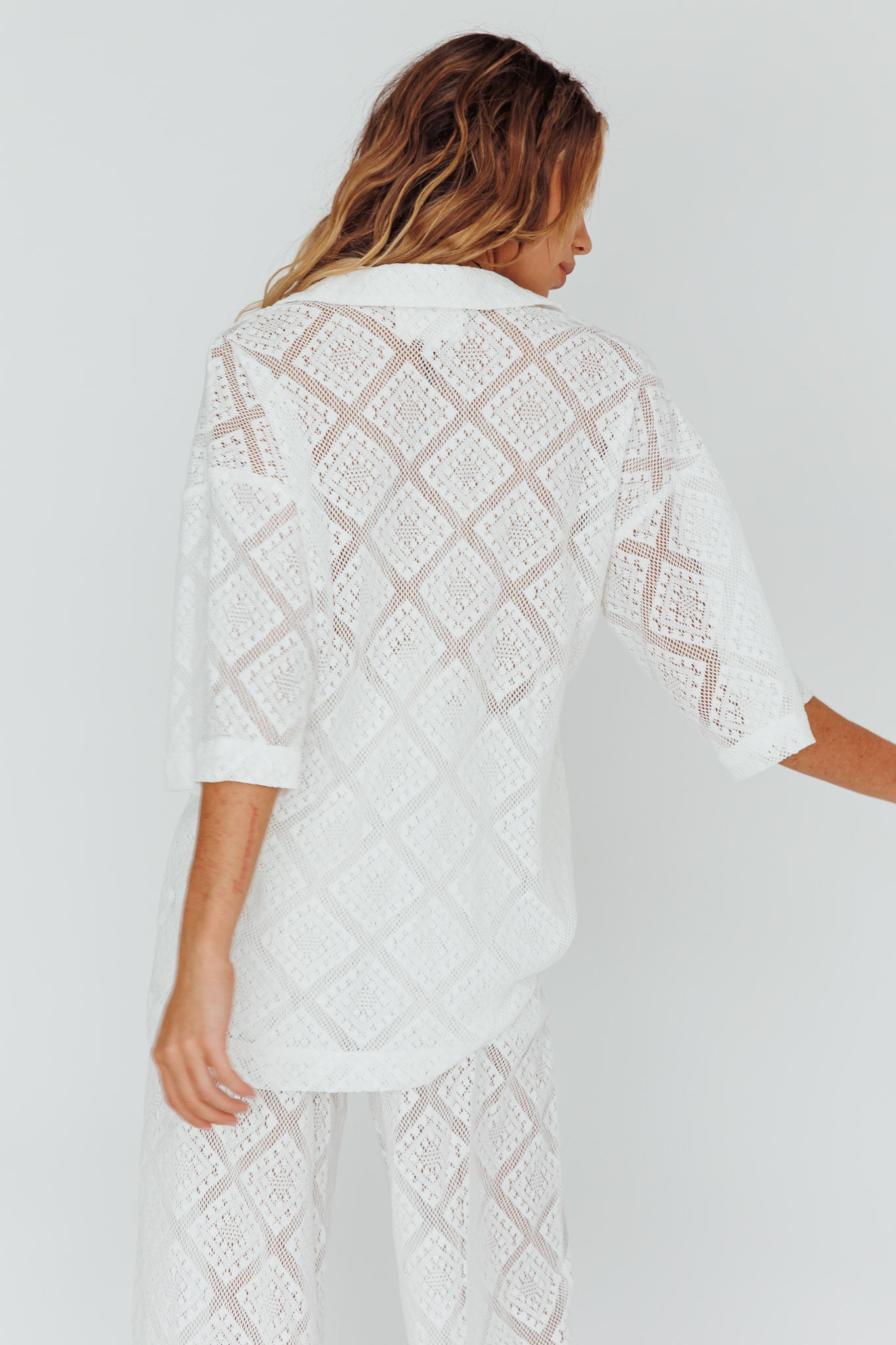 Abraya Lace Button-Up Shirt White by Selfie Leslie Australia