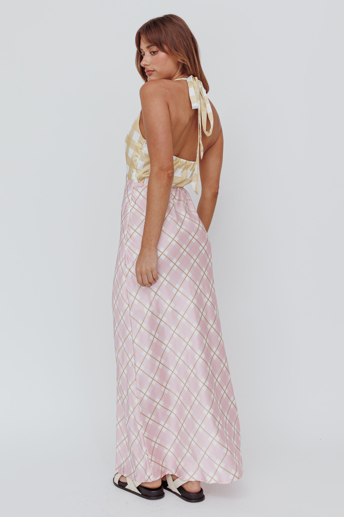 Lavara Halterneck Maxi Dress Checker Pink by Selfie Leslie Australia