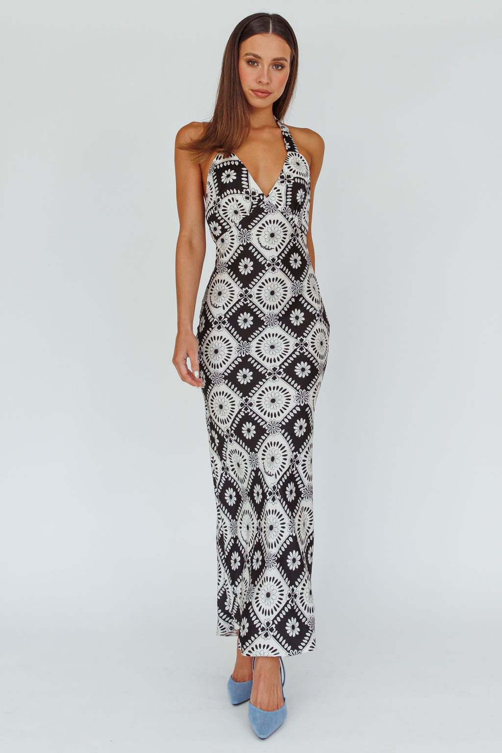 Lavara Halterneck Midi Dress Floral Black by Selfie Leslie Australia