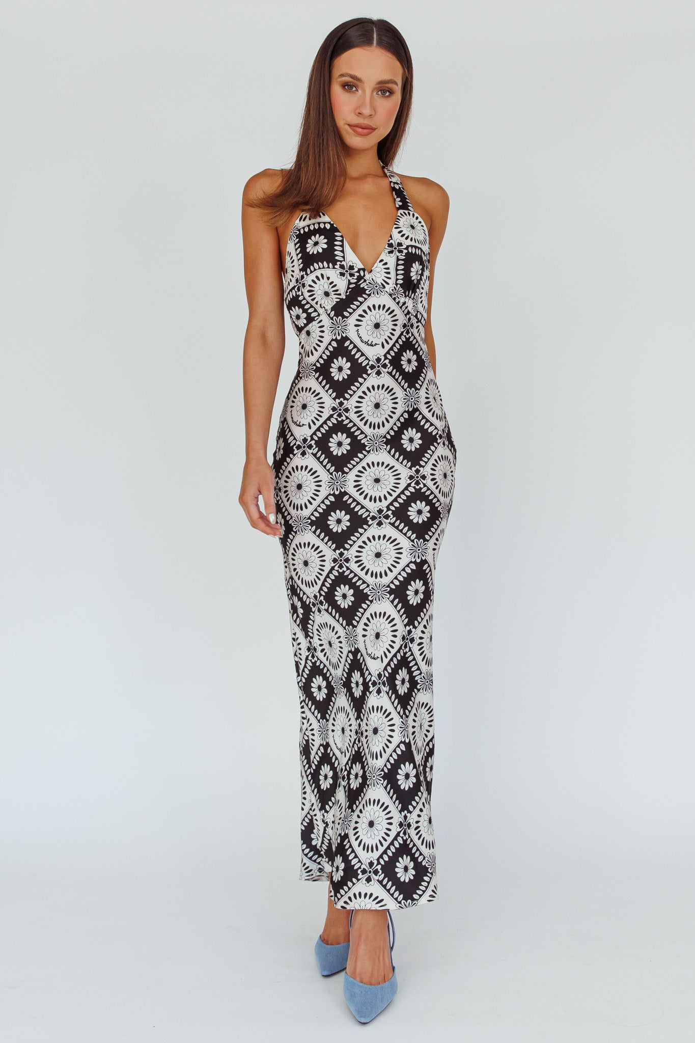 Lavara Halterneck Midi Dress Floral Black by Selfie Leslie Australia