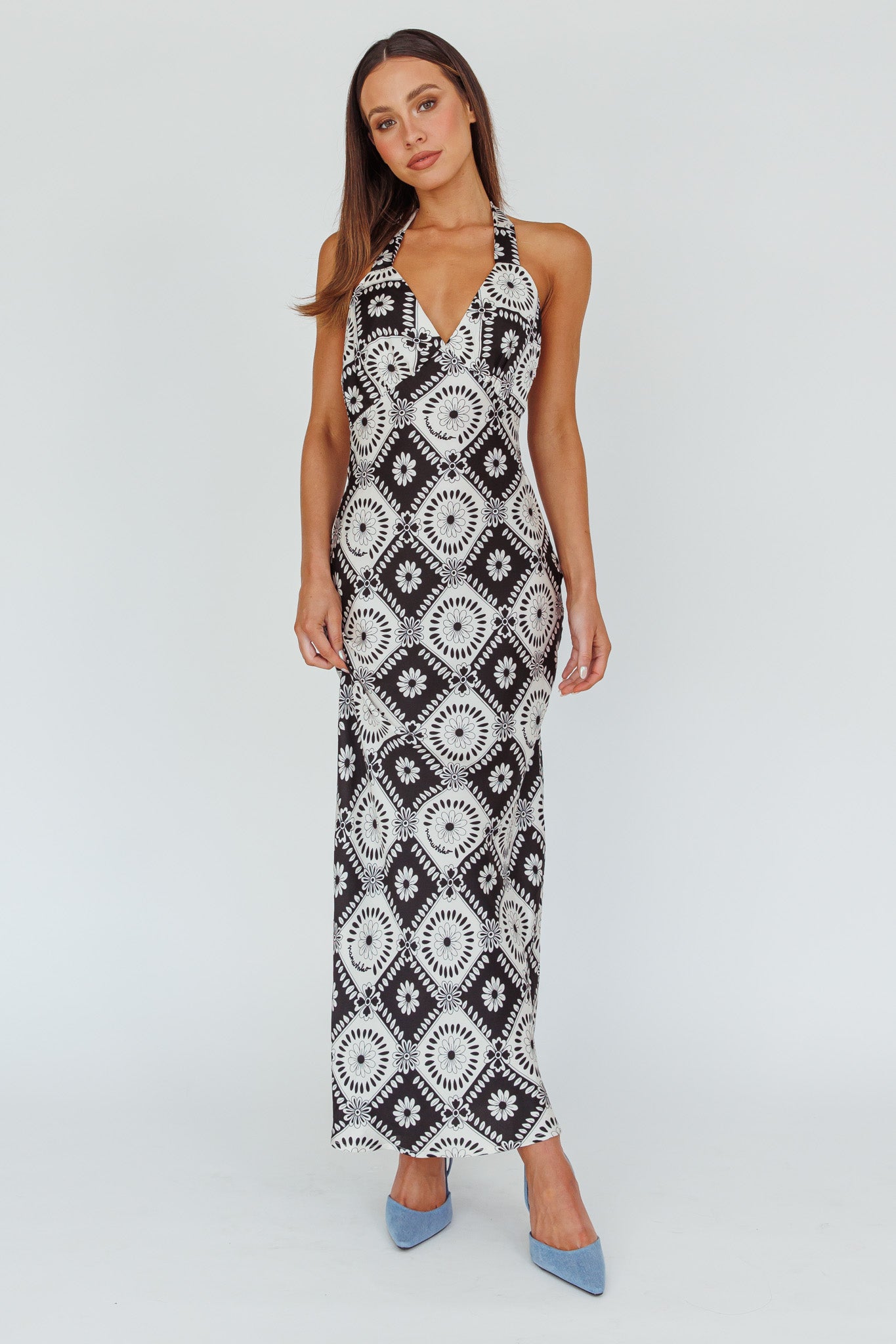 Lavara Halterneck Midi Dress Floral Black by Selfie Leslie Australia