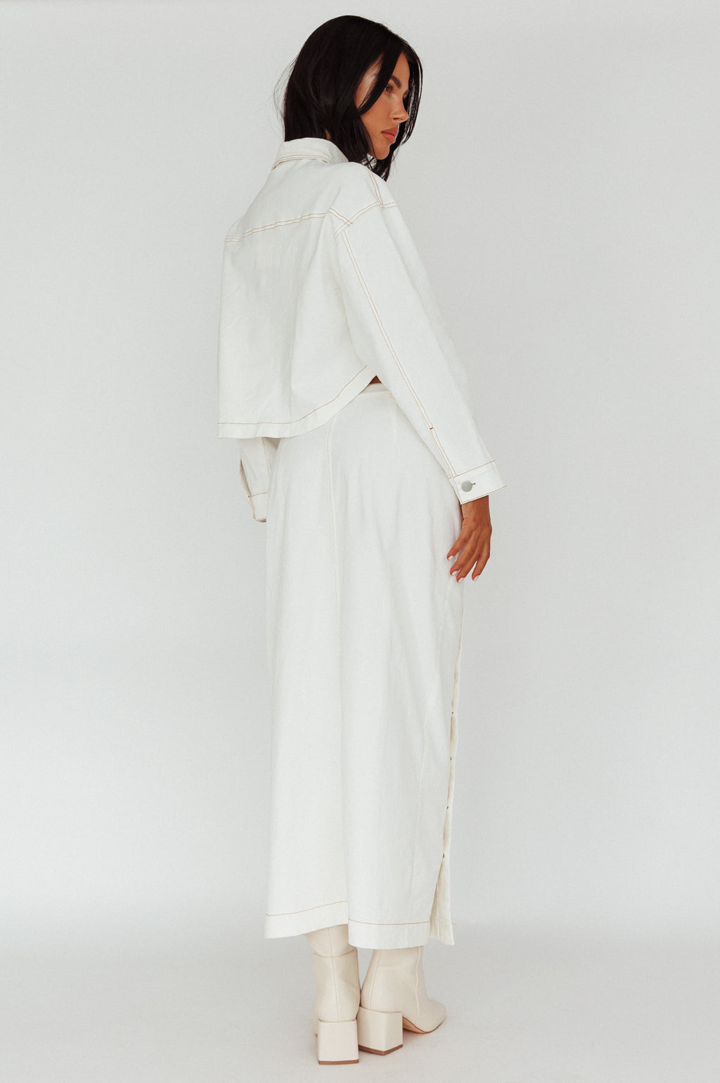 Angelica Side Button-Up Midi Skirt White by Selfie Leslie Australia