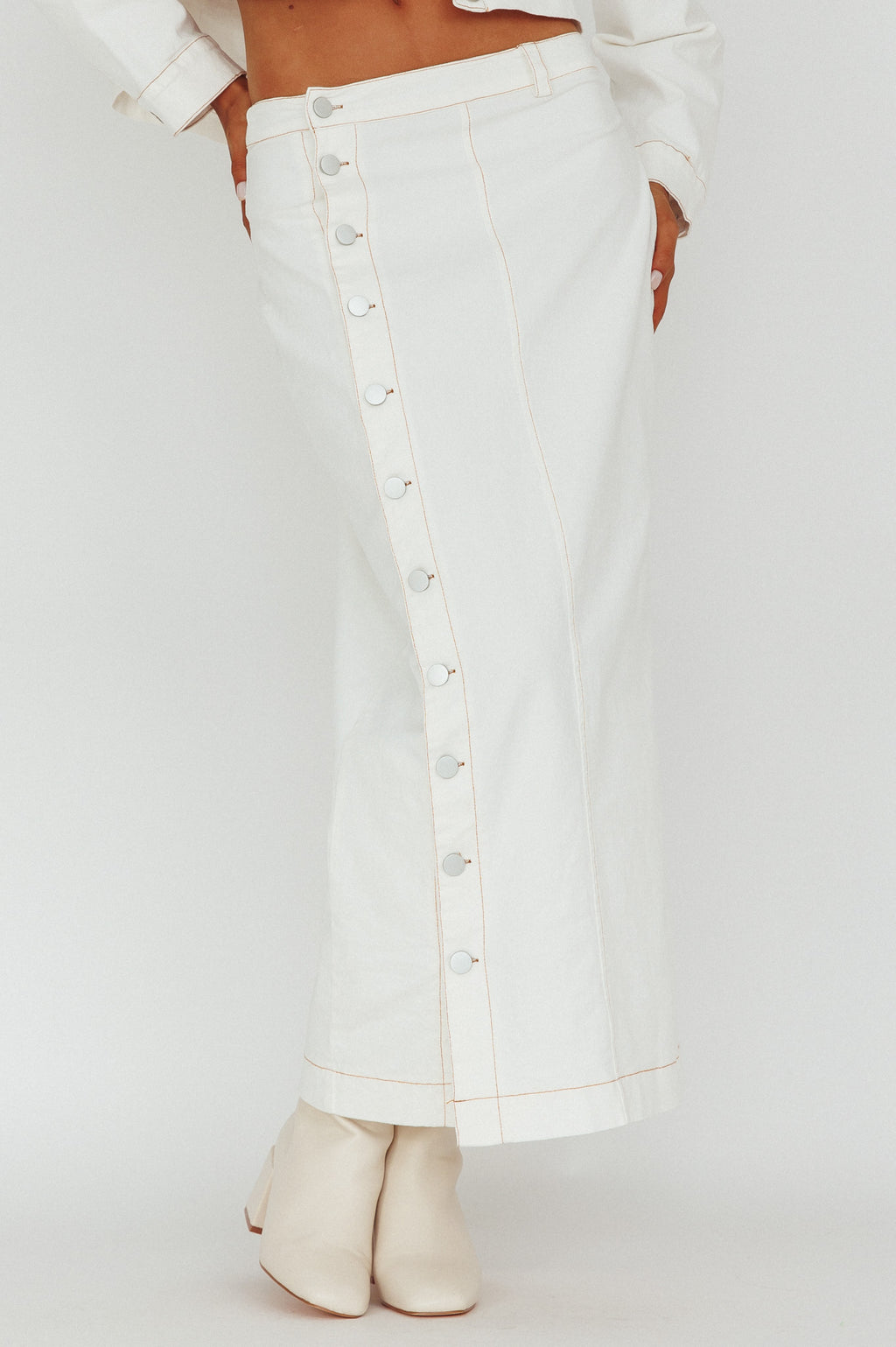 Angelica Side Button-Up Midi Skirt White by Selfie Leslie Australia