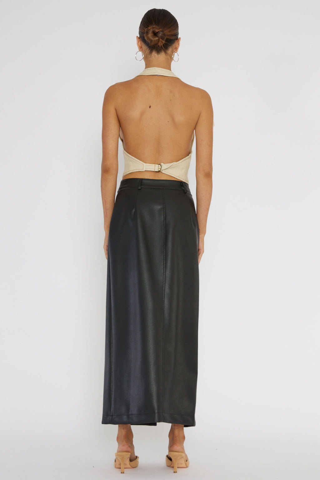 Angelica Button-Up Faux Leather Midi Skirt Black by Selfie Leslie Australia