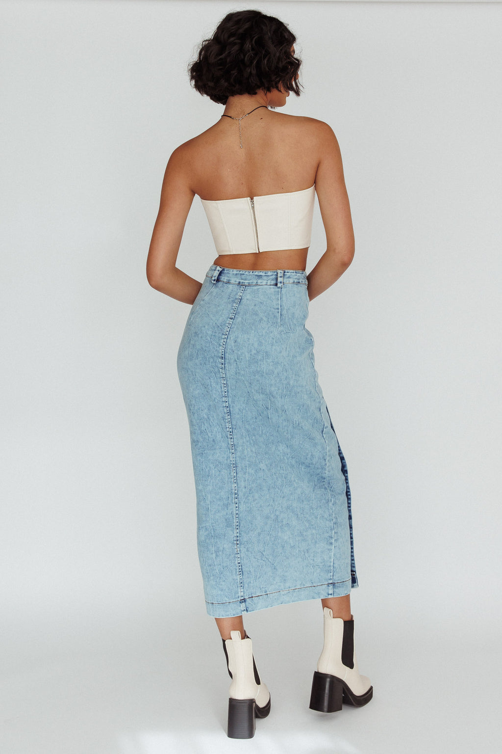 Angelica Side Button-Up Midi Skirt Denim by Selfie Leslie Australia