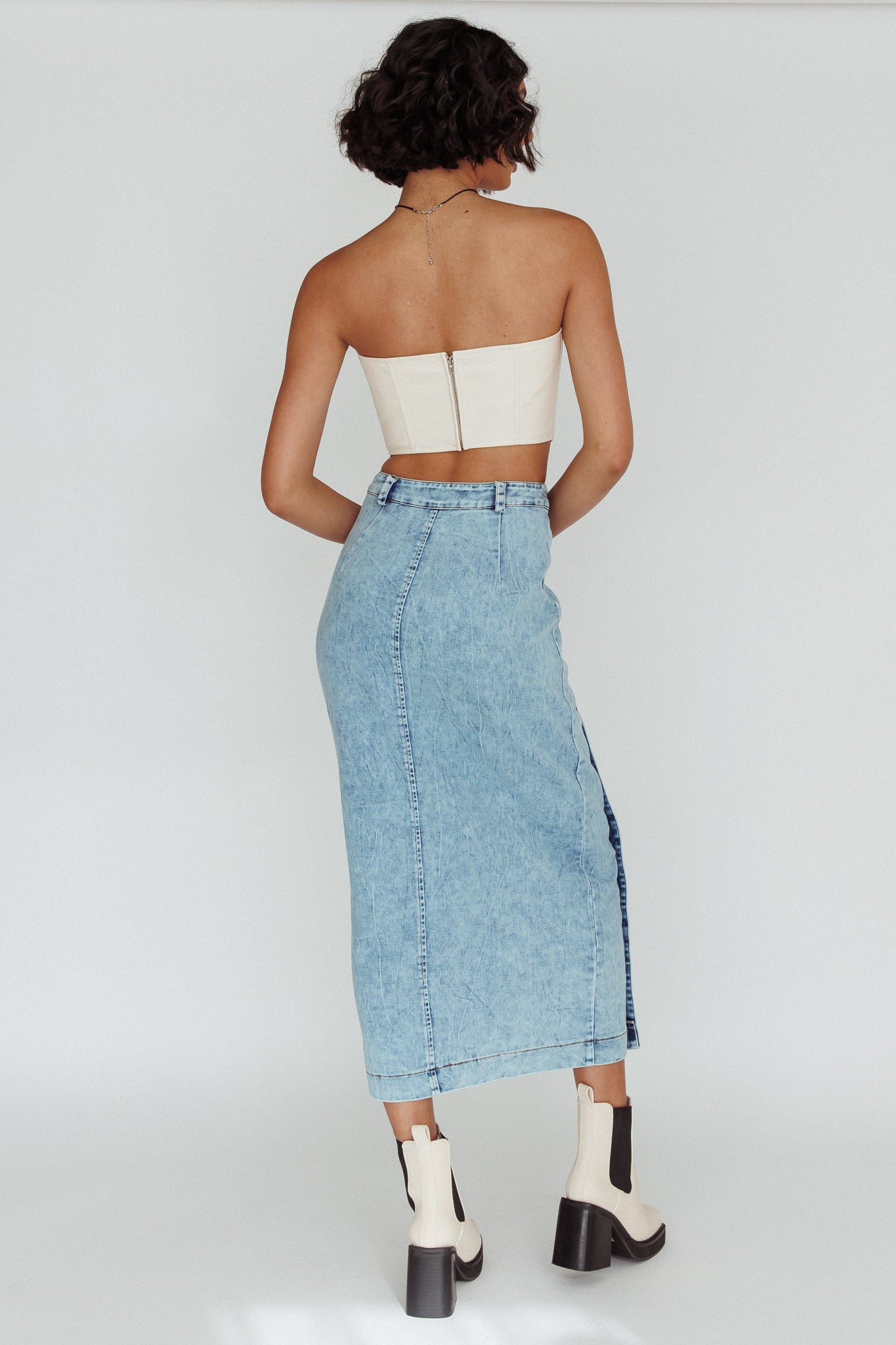 Angelica Side Button-Up Midi Skirt Denim by Selfie Leslie Australia