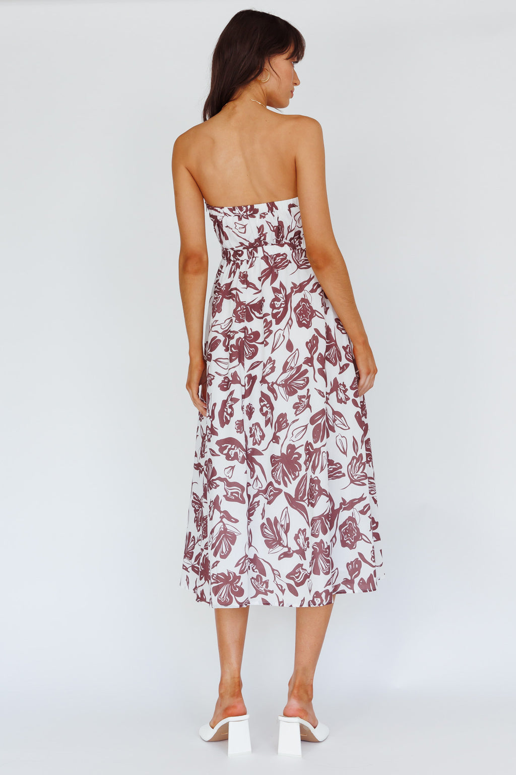 Caloundra Strapless Midi Dress Floral Walnut by Selfie Leslie Australia
