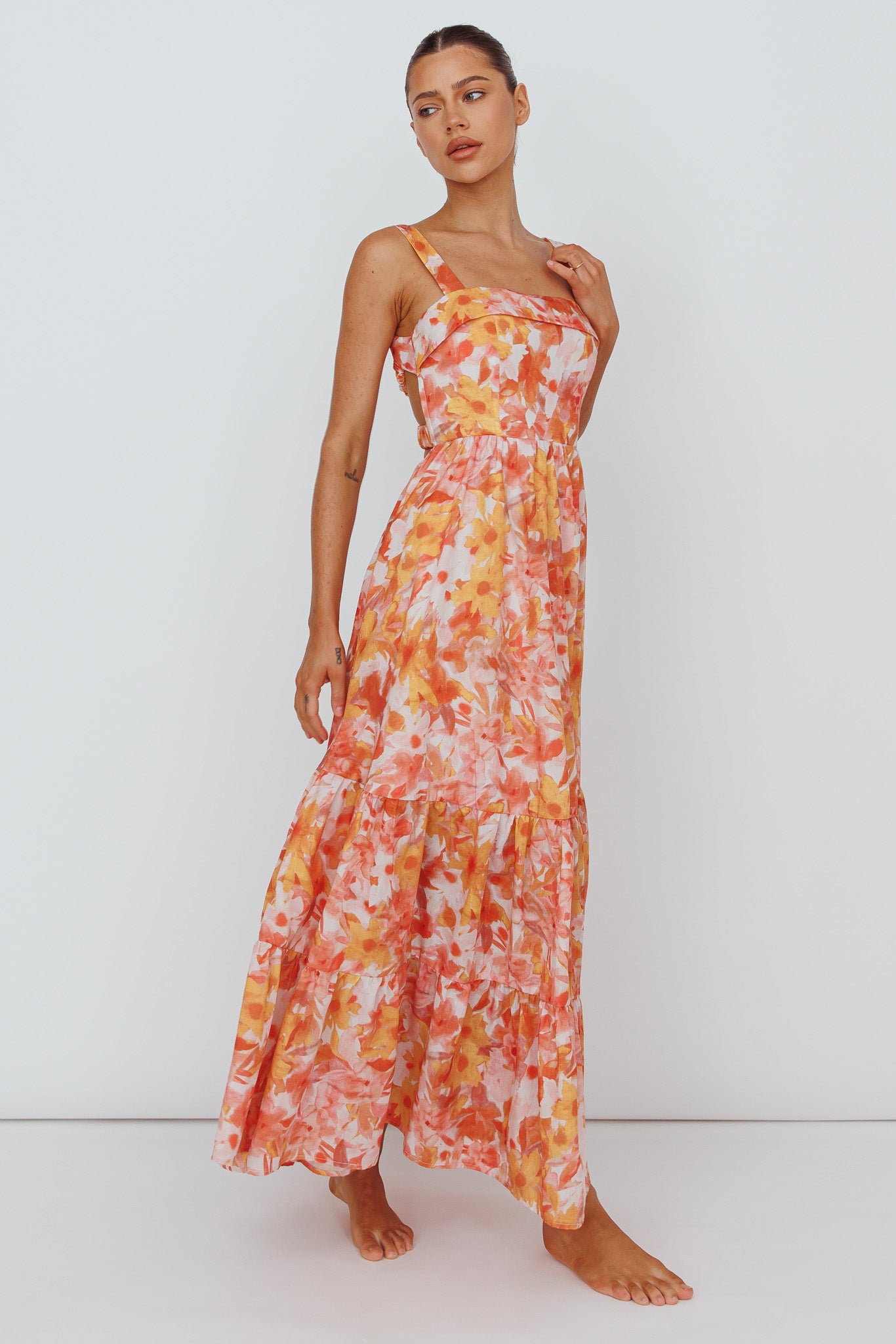 Lisseth Foldover Neckline Midi Dress Floral Red by Selfie Leslie Australia