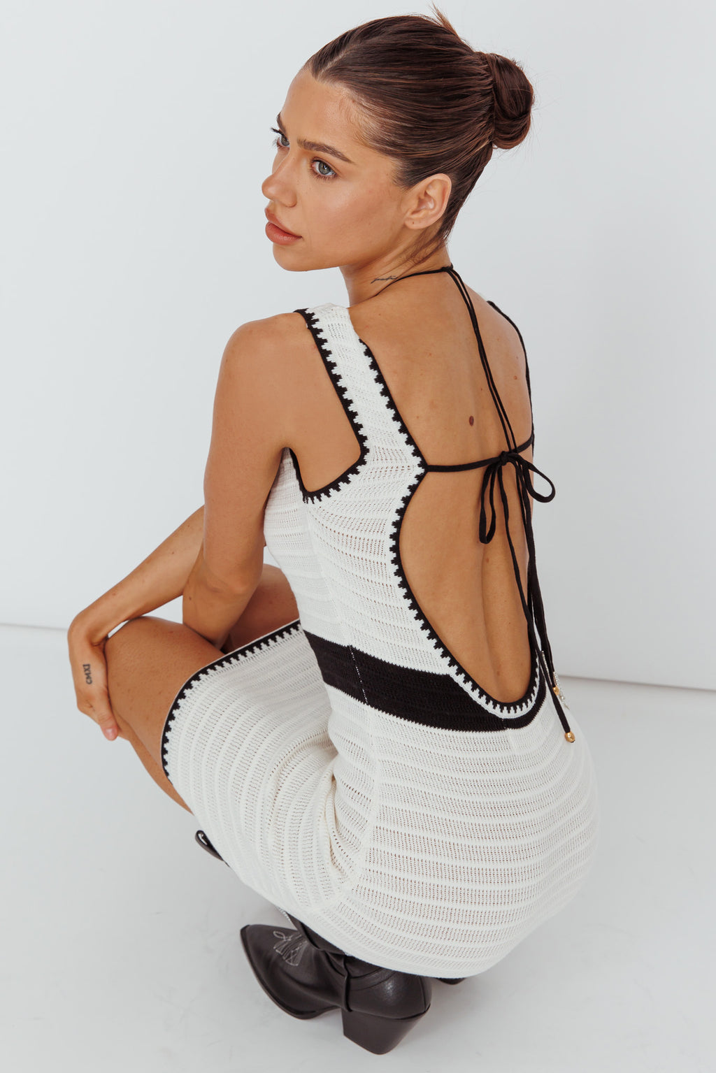 Mica Low Back Crochet Mini Dress Off White by Selfie Leslie Australia