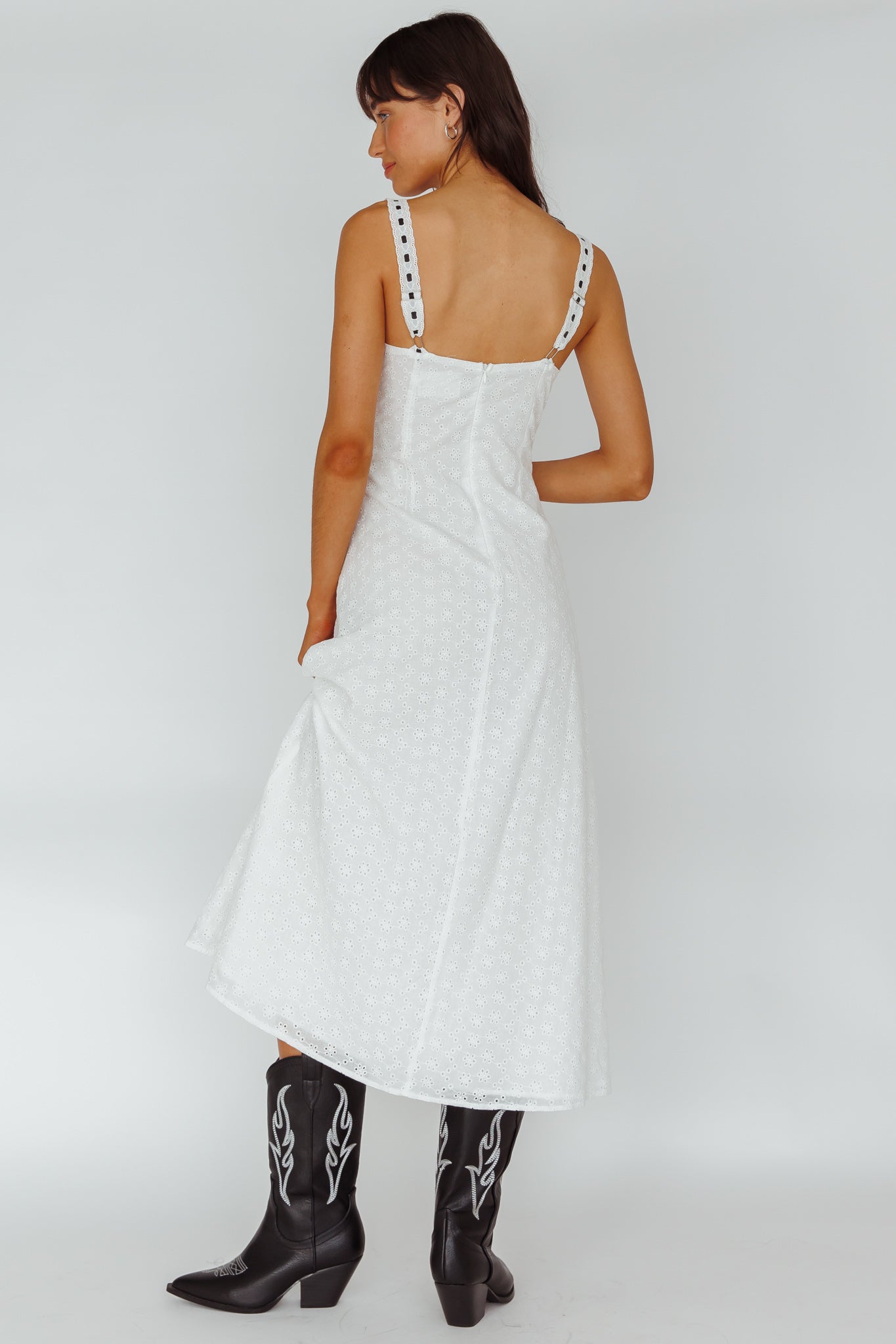 Sunbeam Eyelet Embroidery Midi Dress White by Selfie Leslie Australia