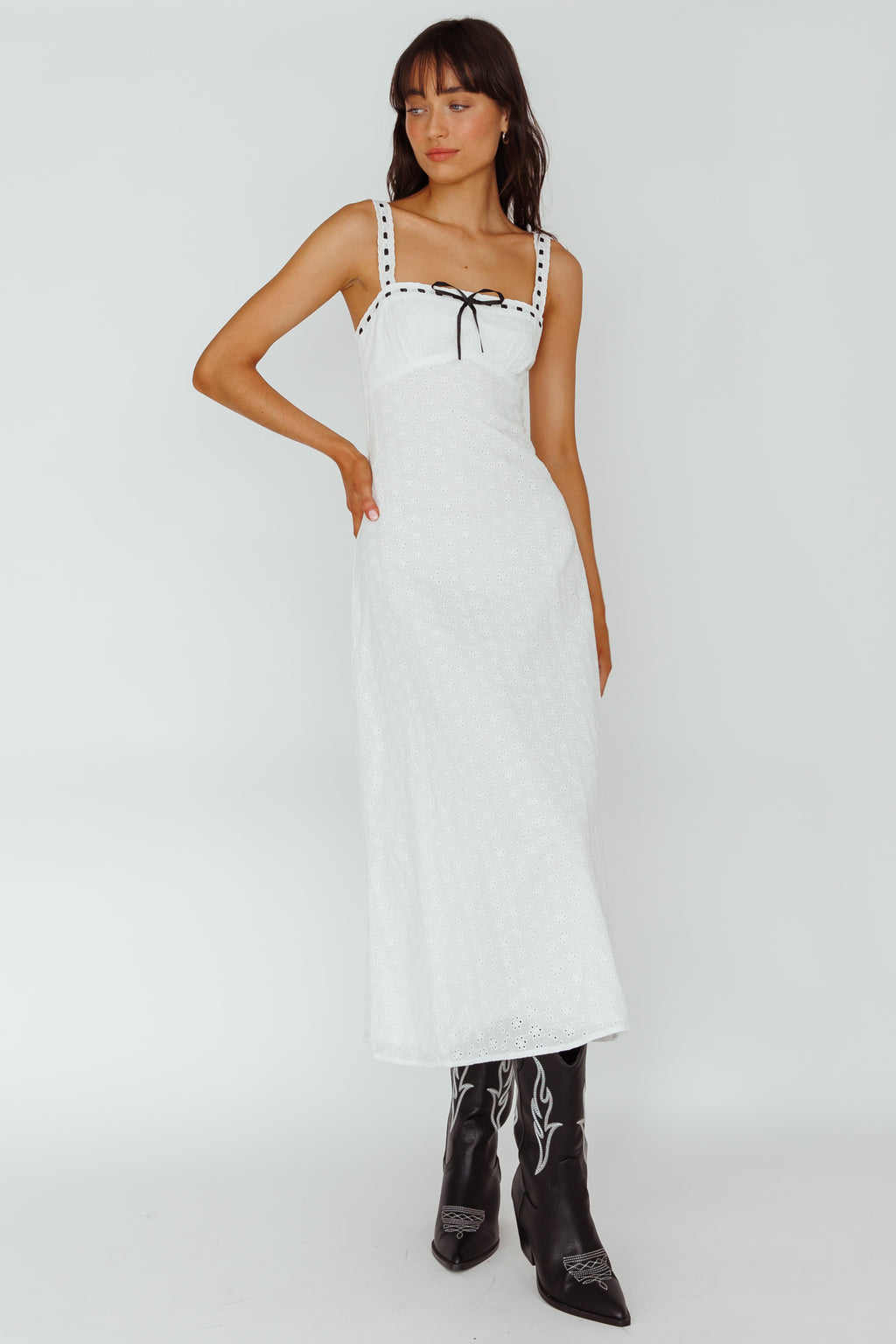 Sunbeam Eyelet Embroidery Midi Dress White by Selfie Leslie Australia