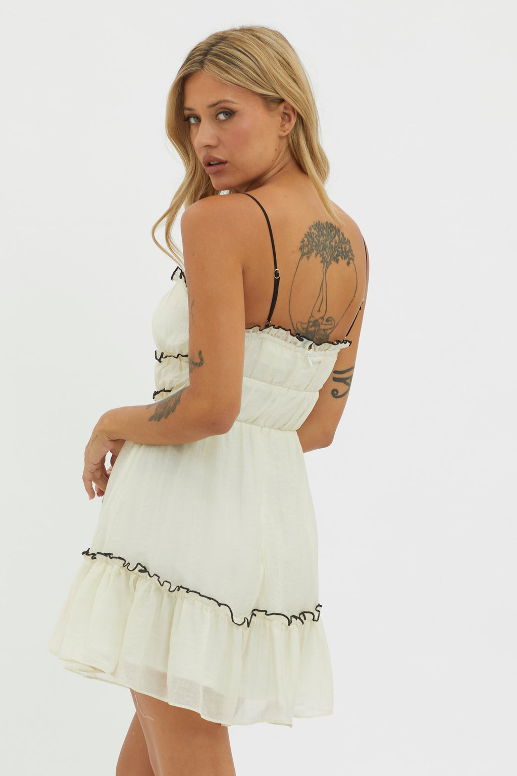 Maidens Tie Accent Mini Dress Off White by Selfie Leslie Australia