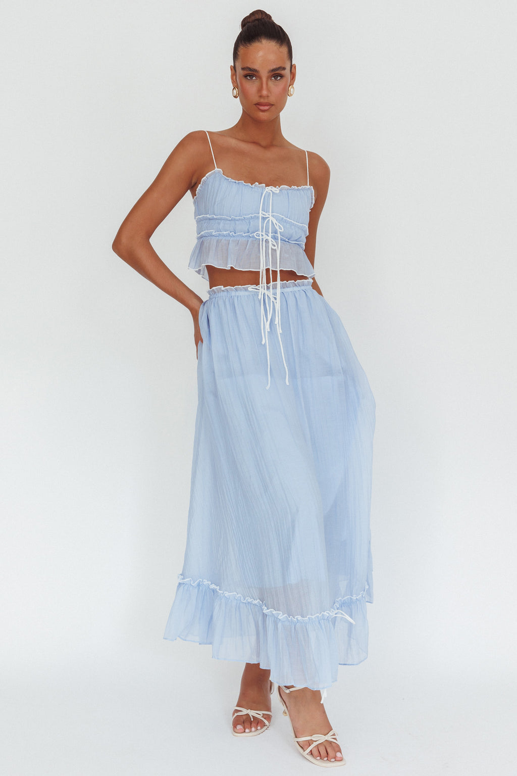 Maidens Tie Detail Overlock Maxi Skirt Cloud Blue by Selfie Leslie Australia