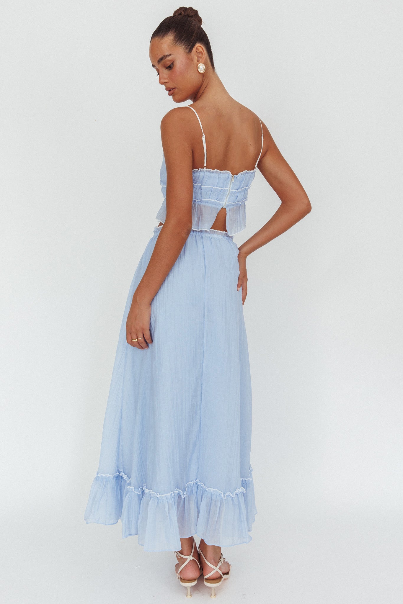 Maidens Tie Detail Overlock Maxi Skirt Cloud Blue by Selfie Leslie Australia
